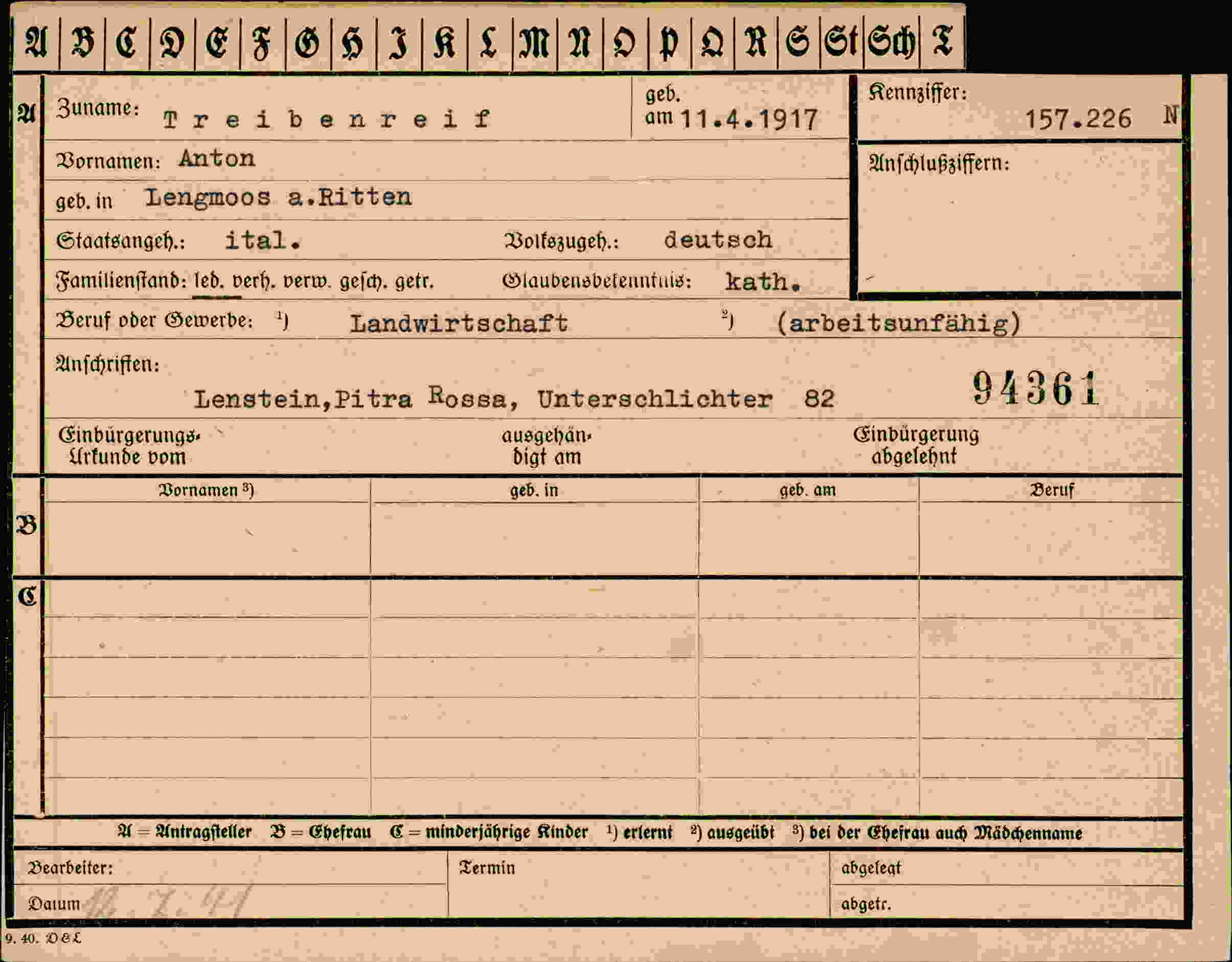 Dokument für Anton Treibenreif