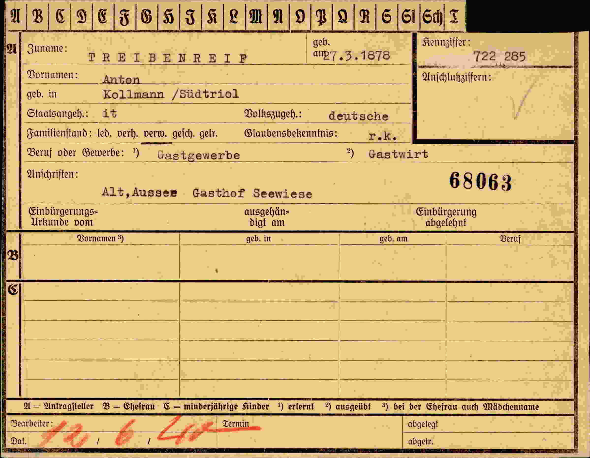 Dokument für Anton Treibenreif