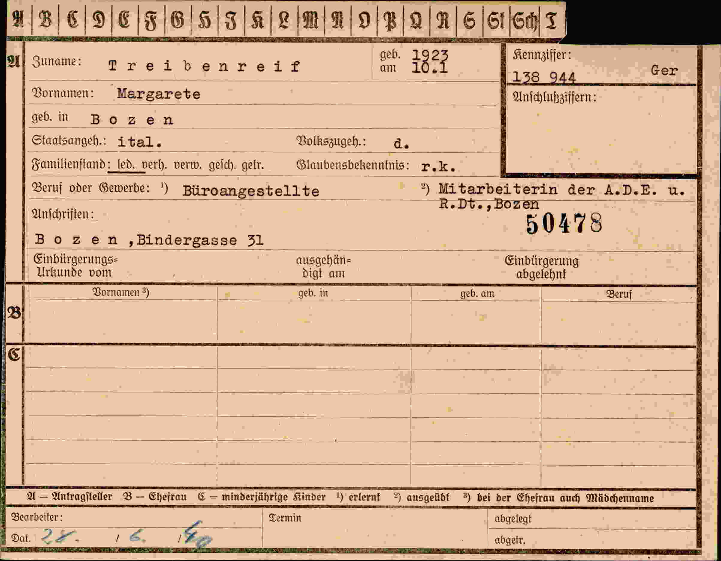 Dokument für Margarete Treibenreif