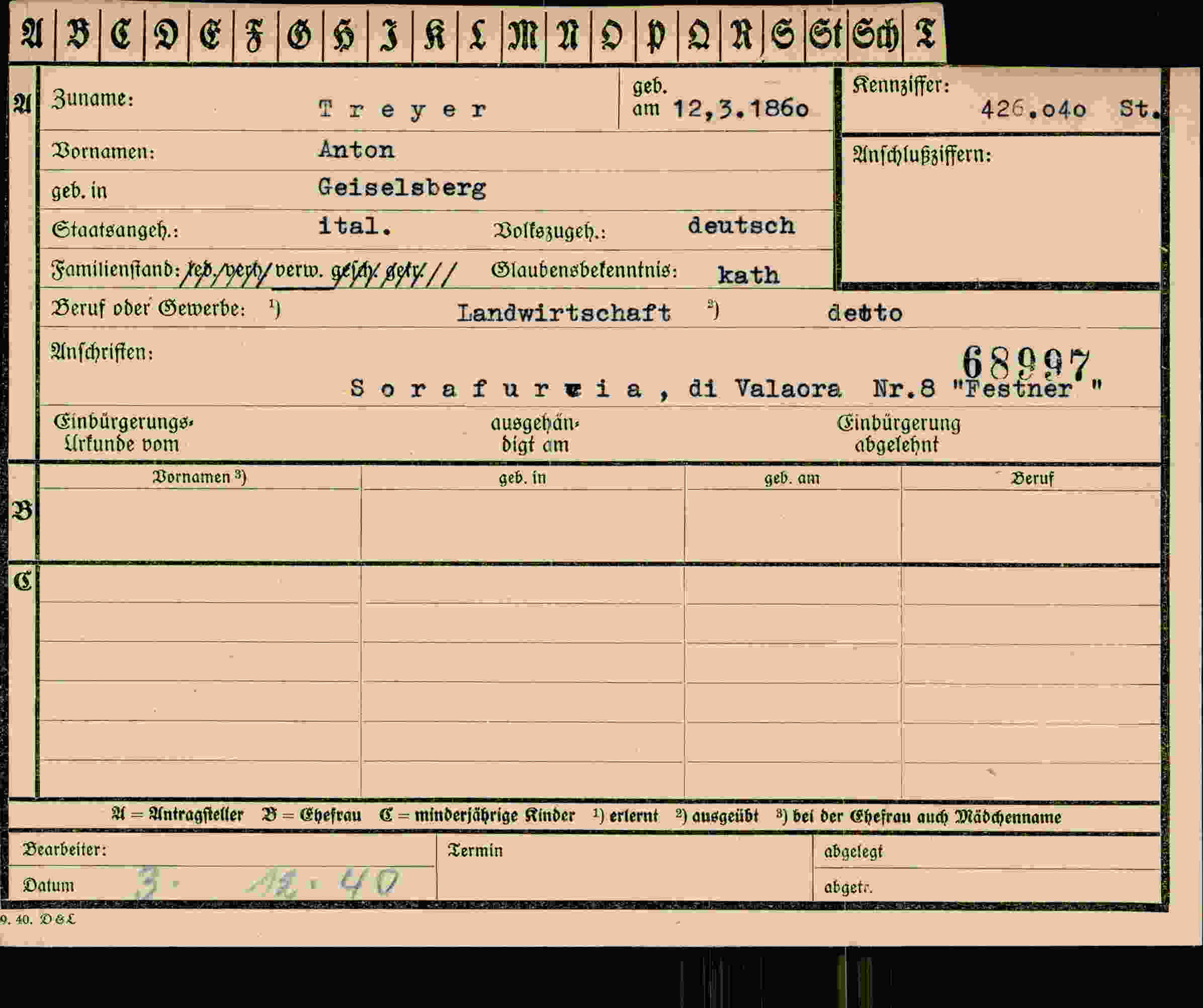 Vorderseite des Dokuments
