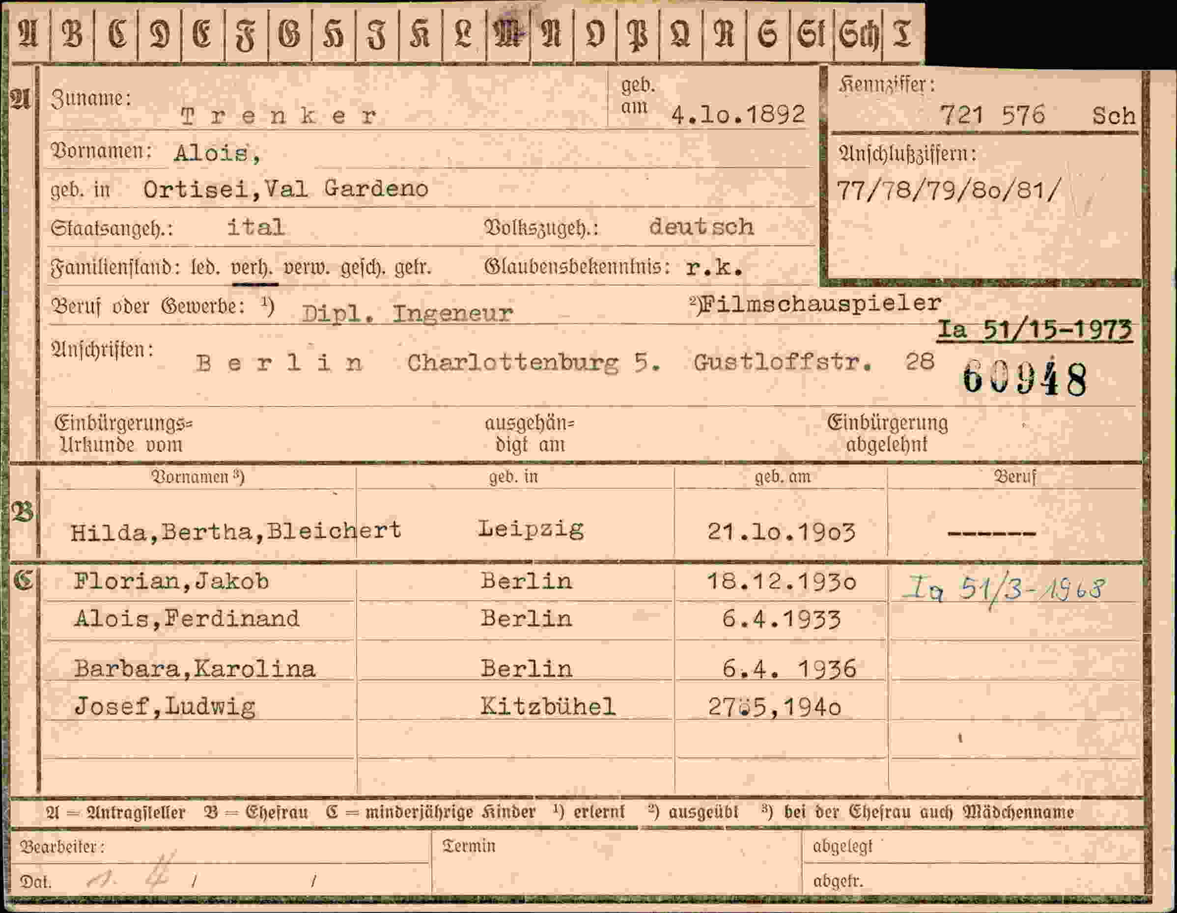 Dokument für Alois Trenker
