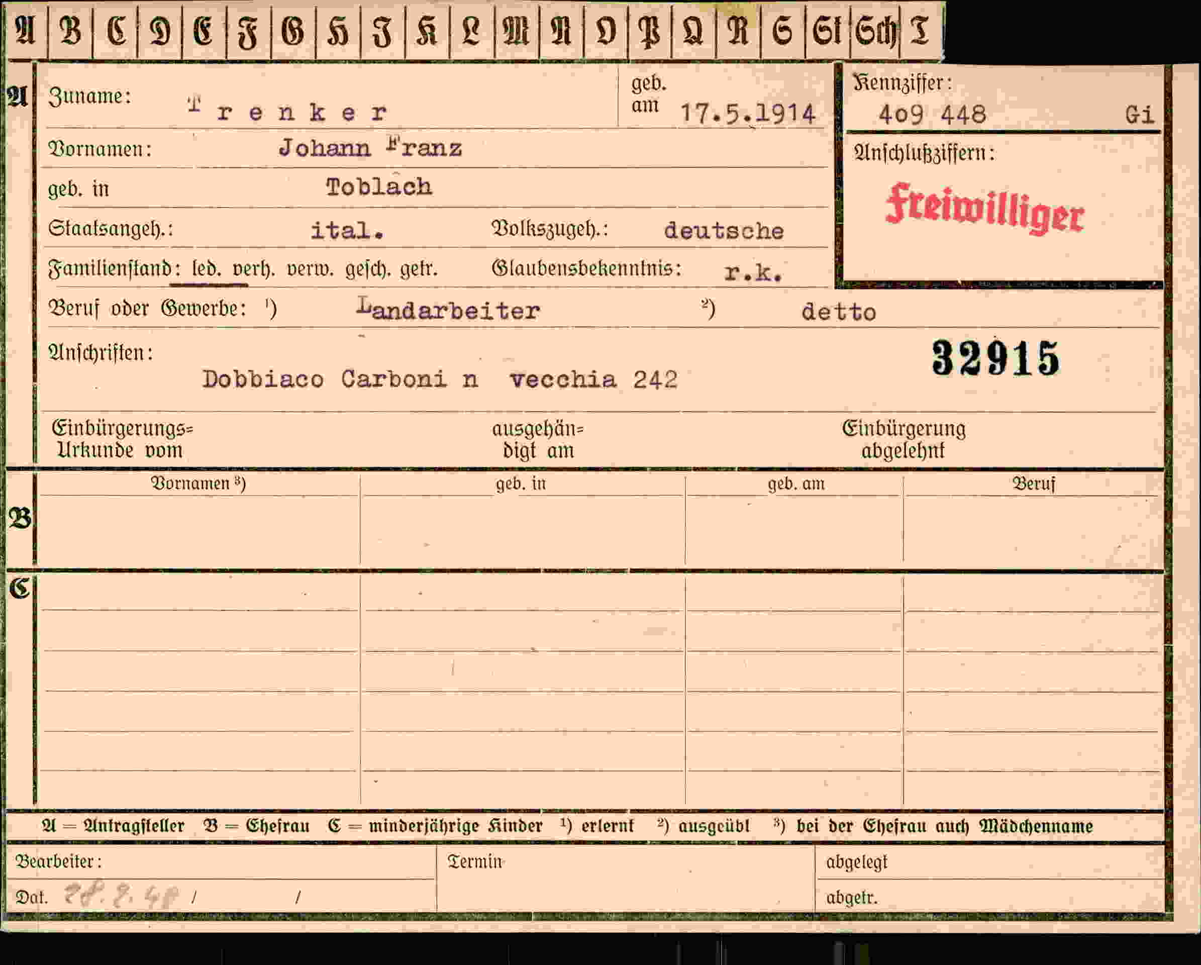 Vorderseite des Dokuments
