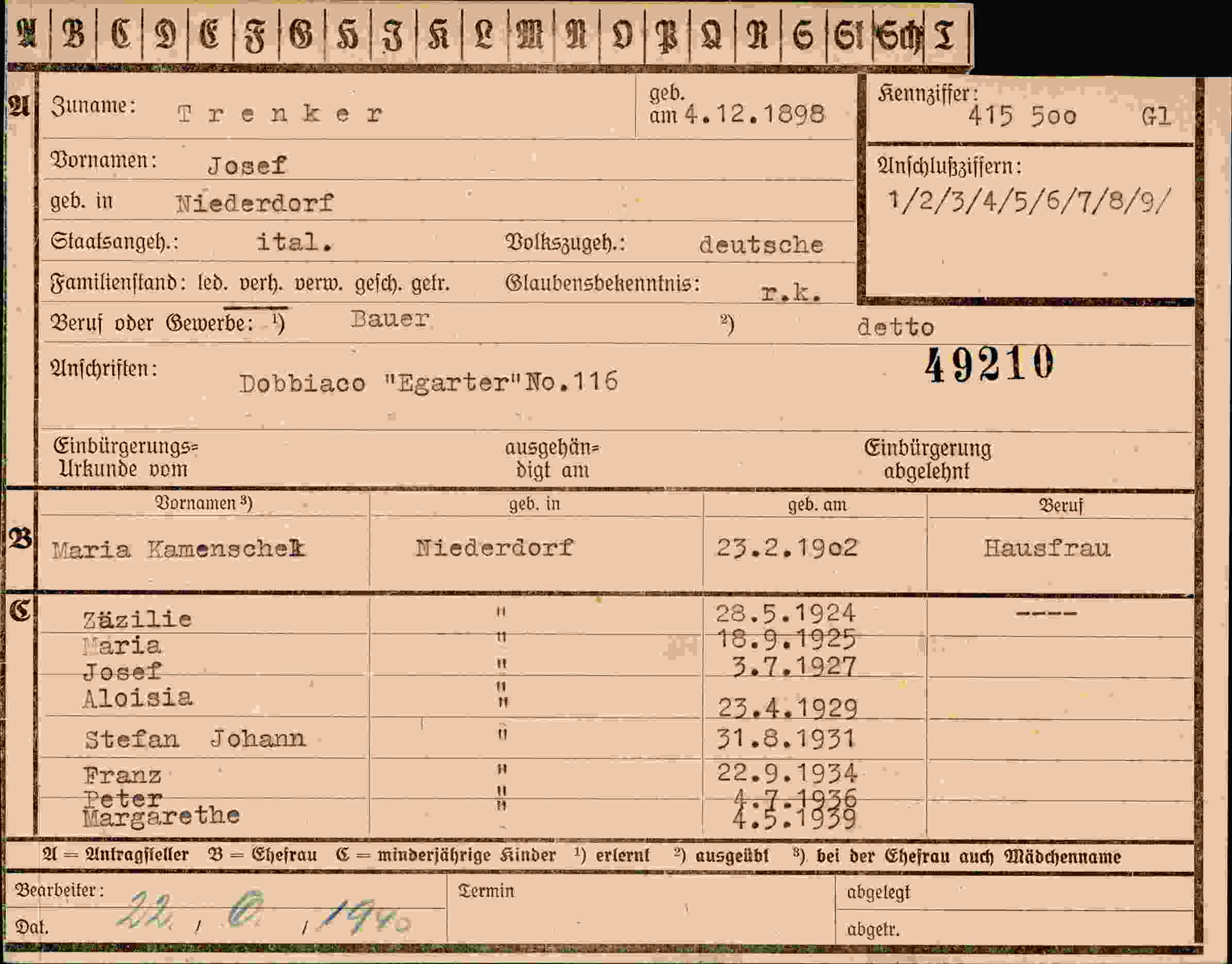 Vorderseite des Dokuments