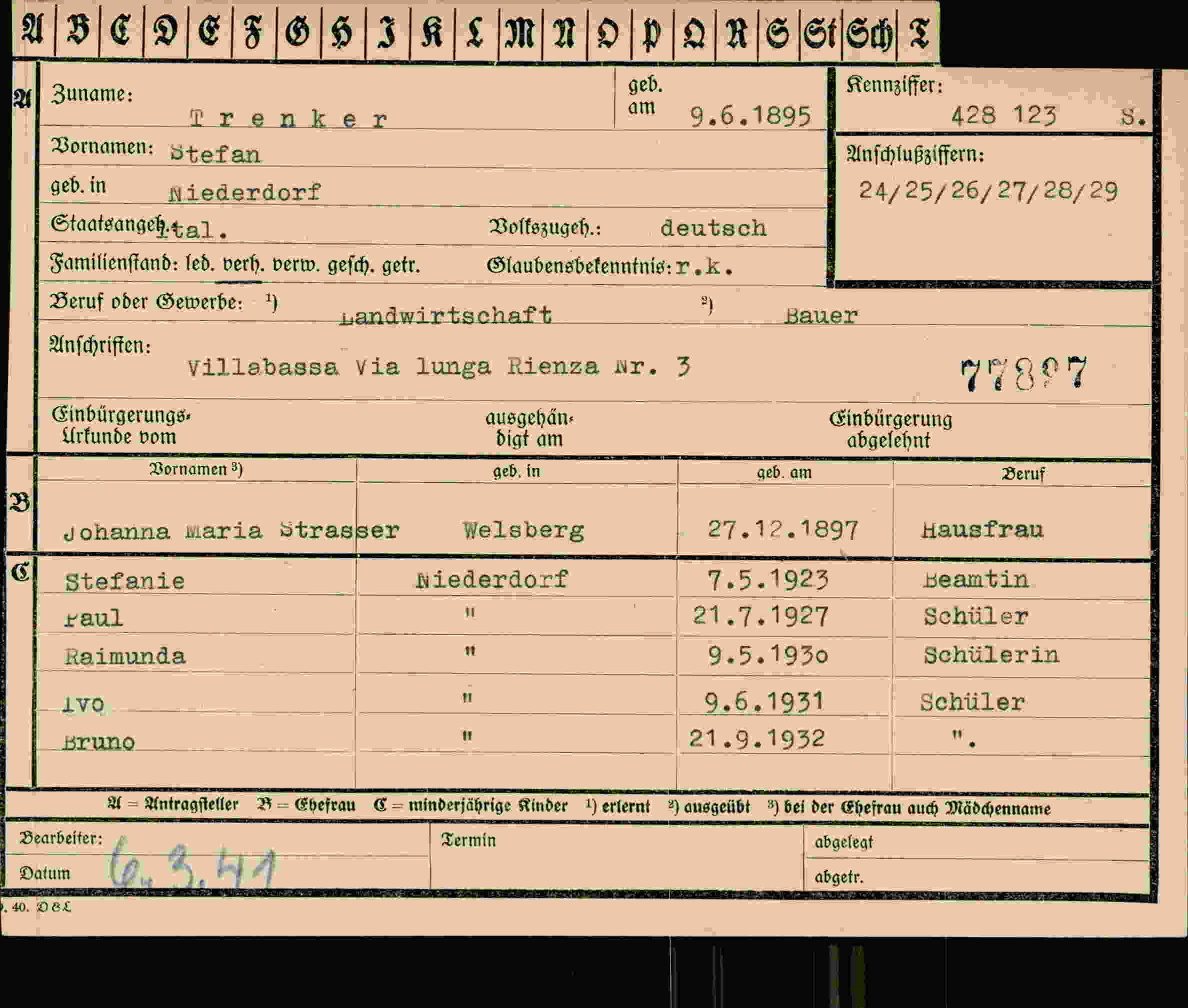 Vorderseite des Dokuments