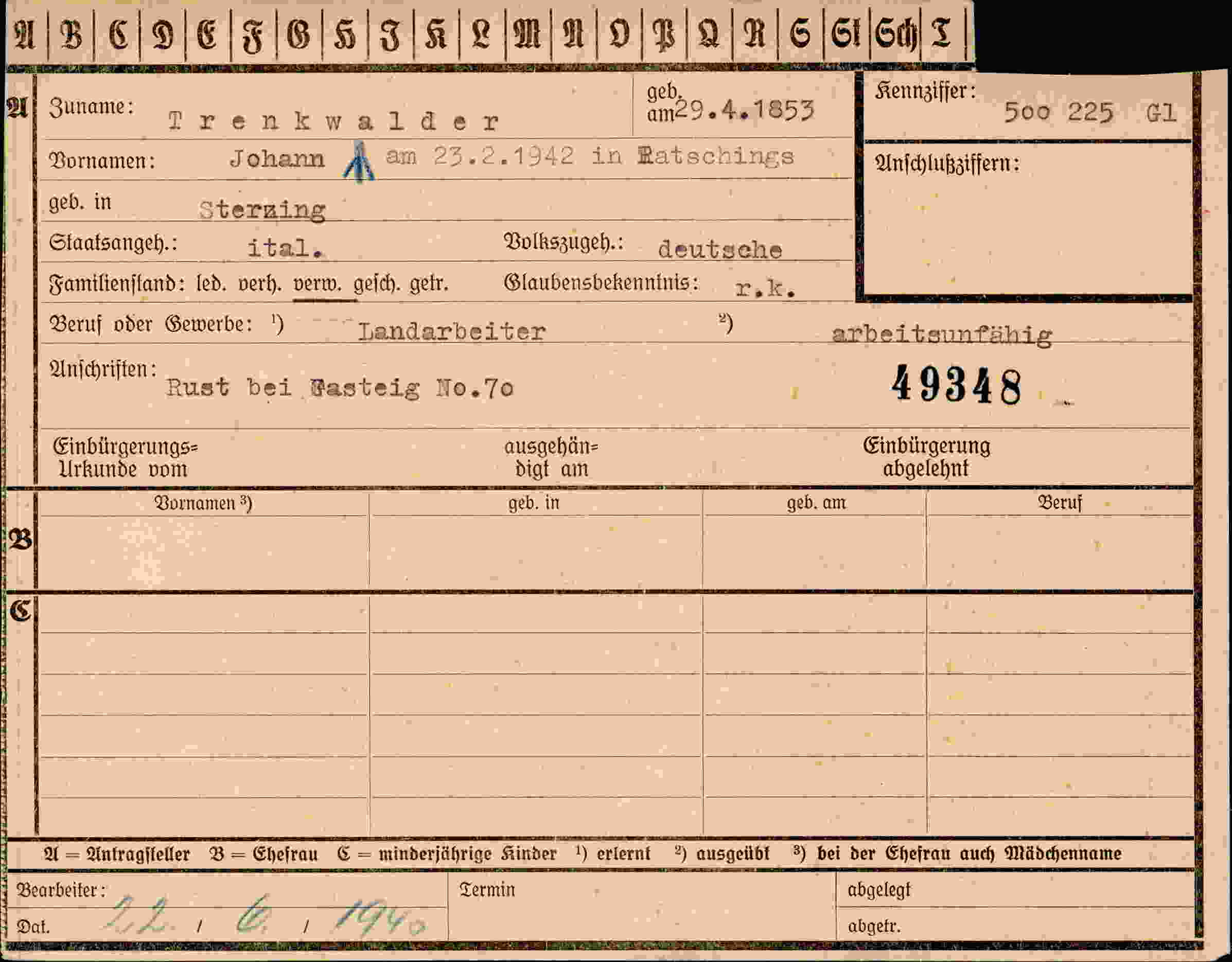 Dokument für Johann Trenkwalder