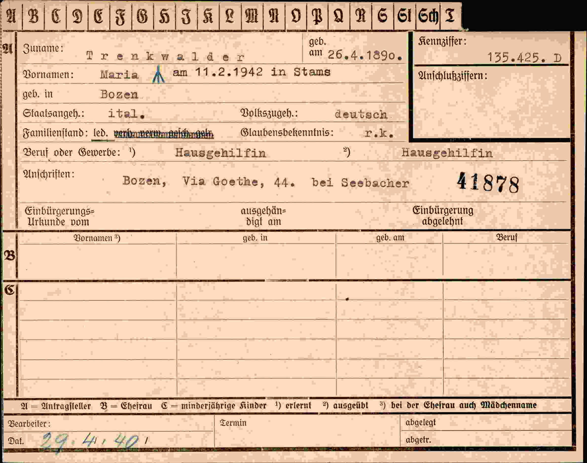 Dokument für Maria Trenkwalder