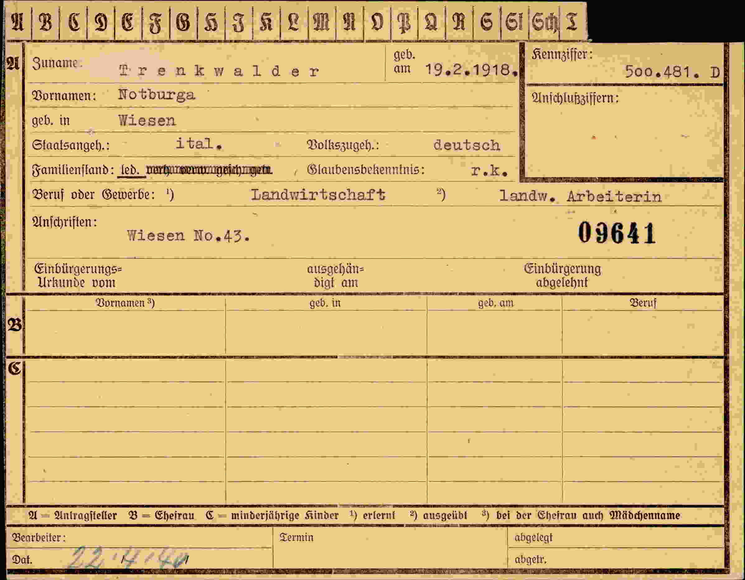 Vorderseite des Dokuments
