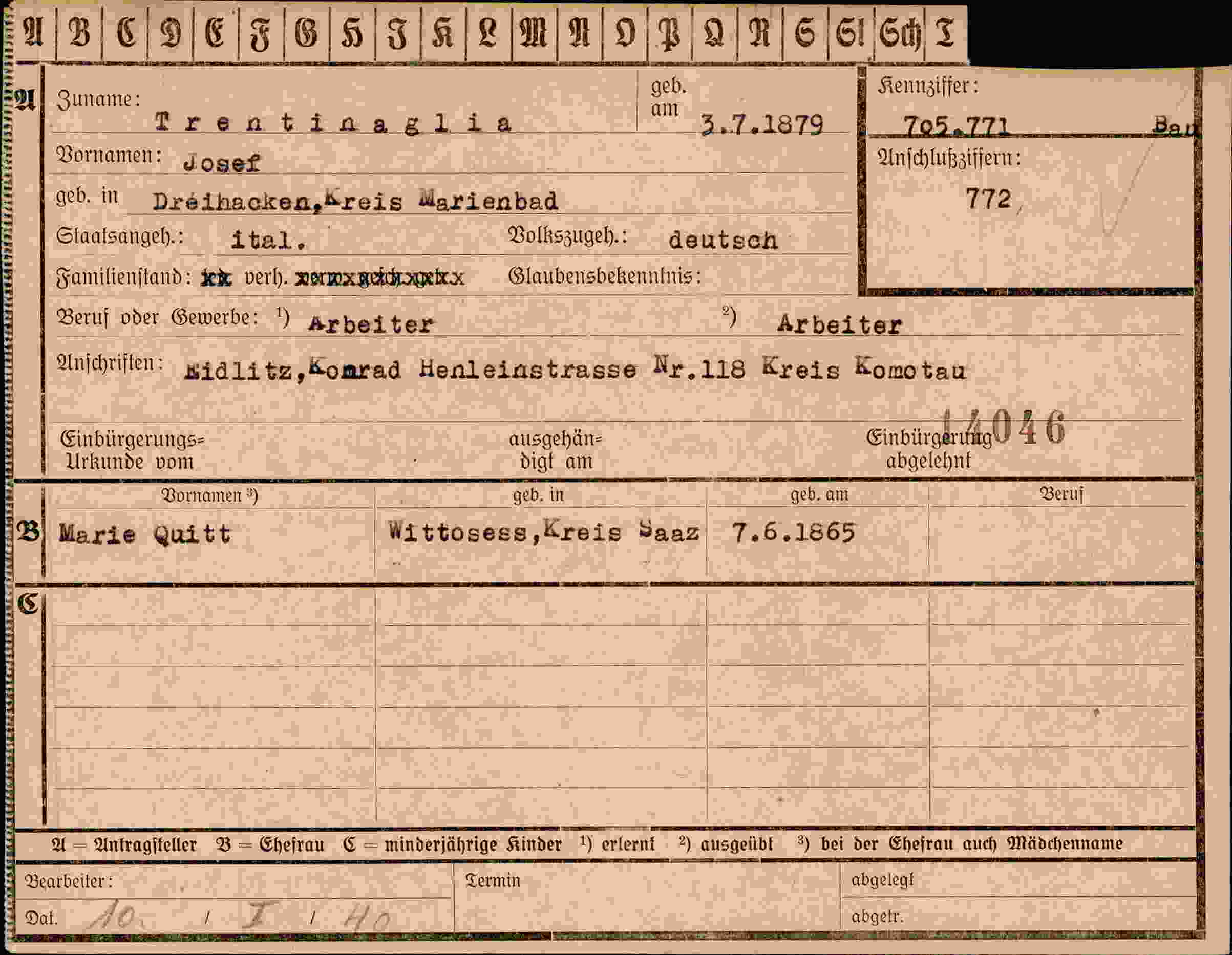 Dokument für Josef Trenti