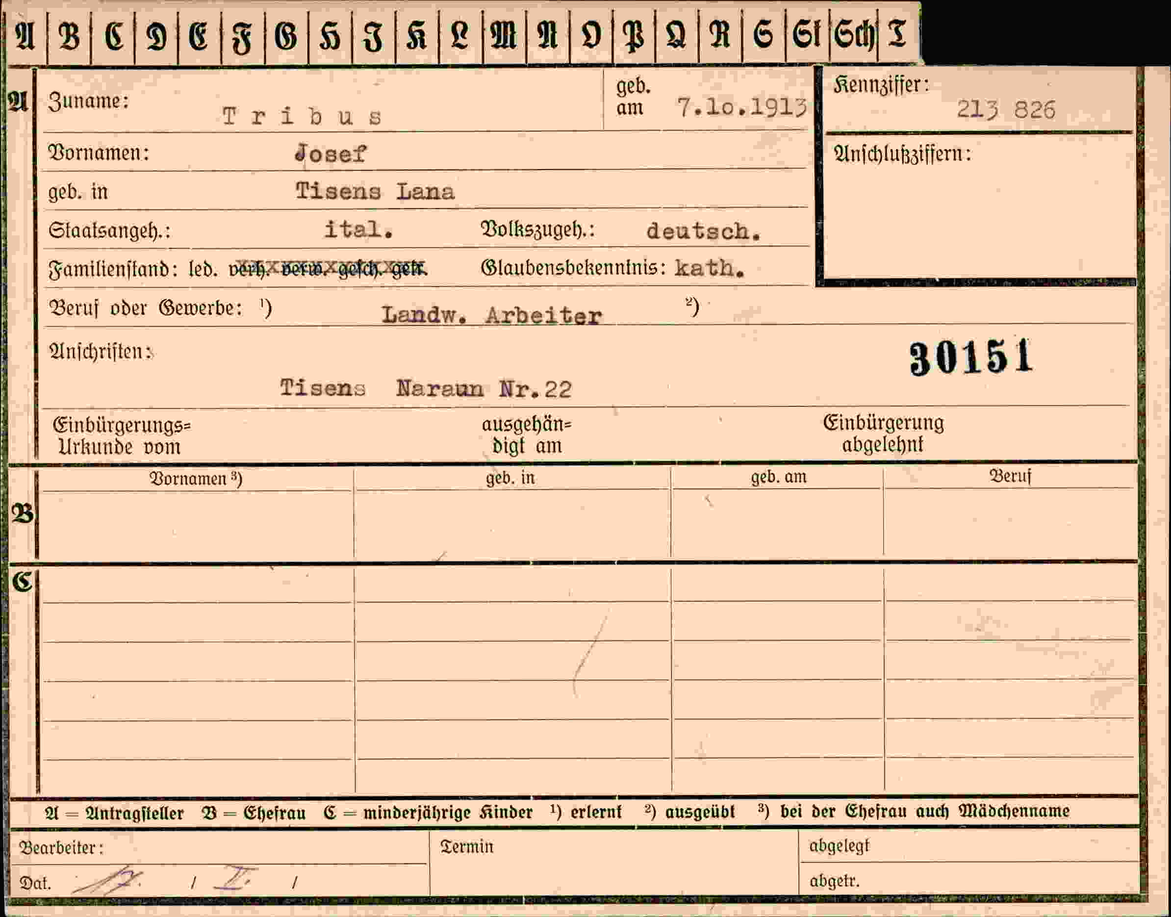 Dokument für Josef Tribus