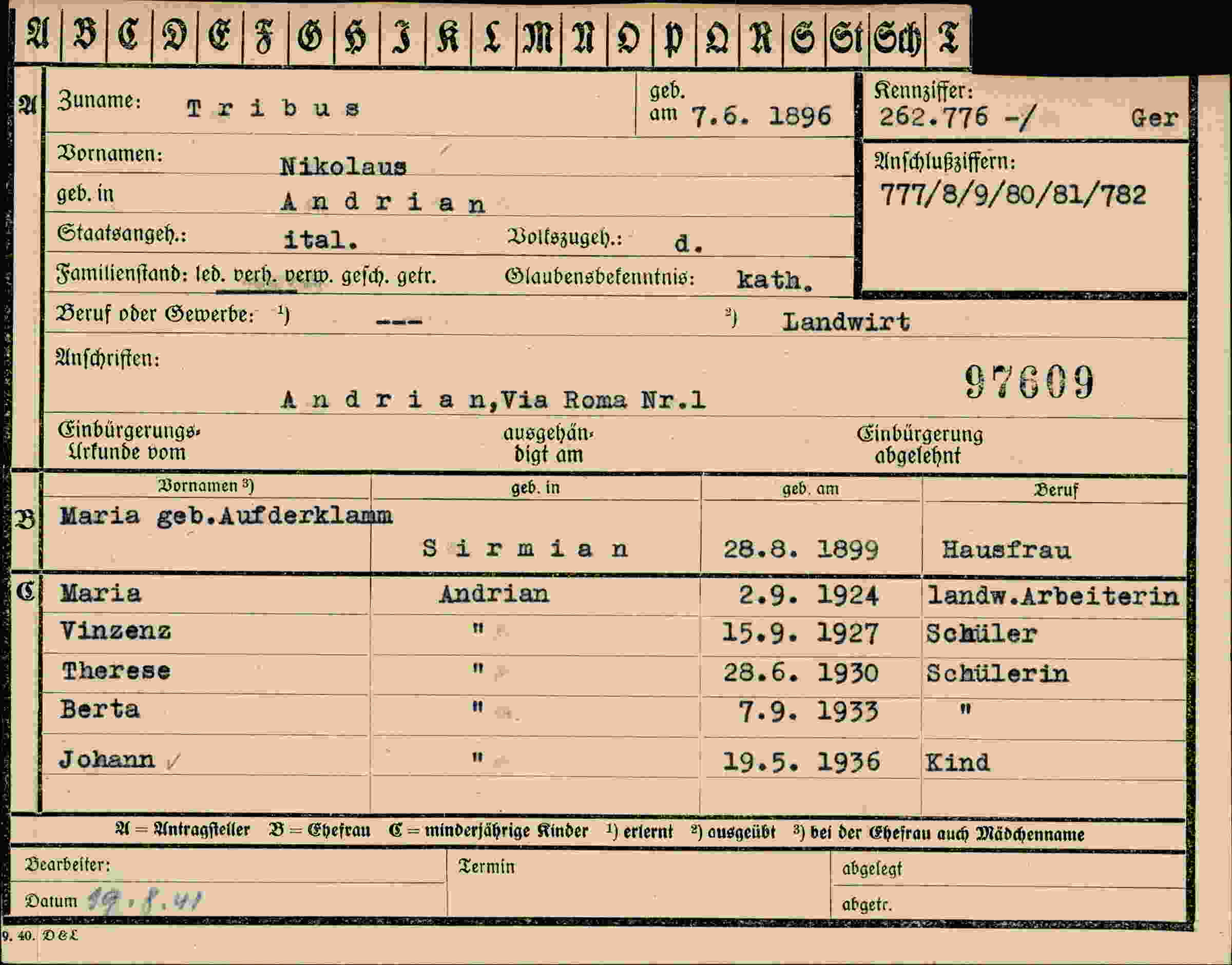 Dokument für Nikolaus Tribus