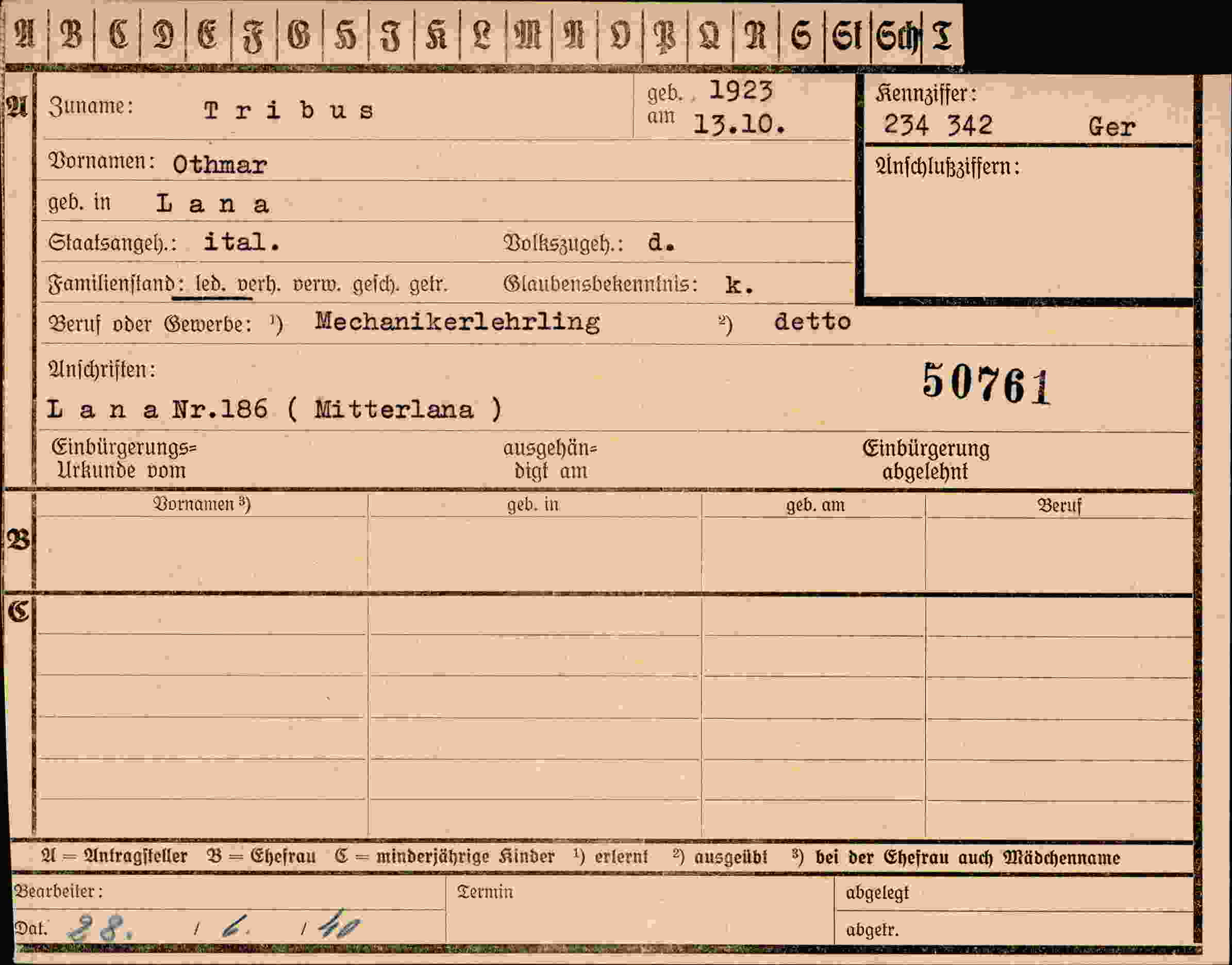 Dokument für Othmar Tribus