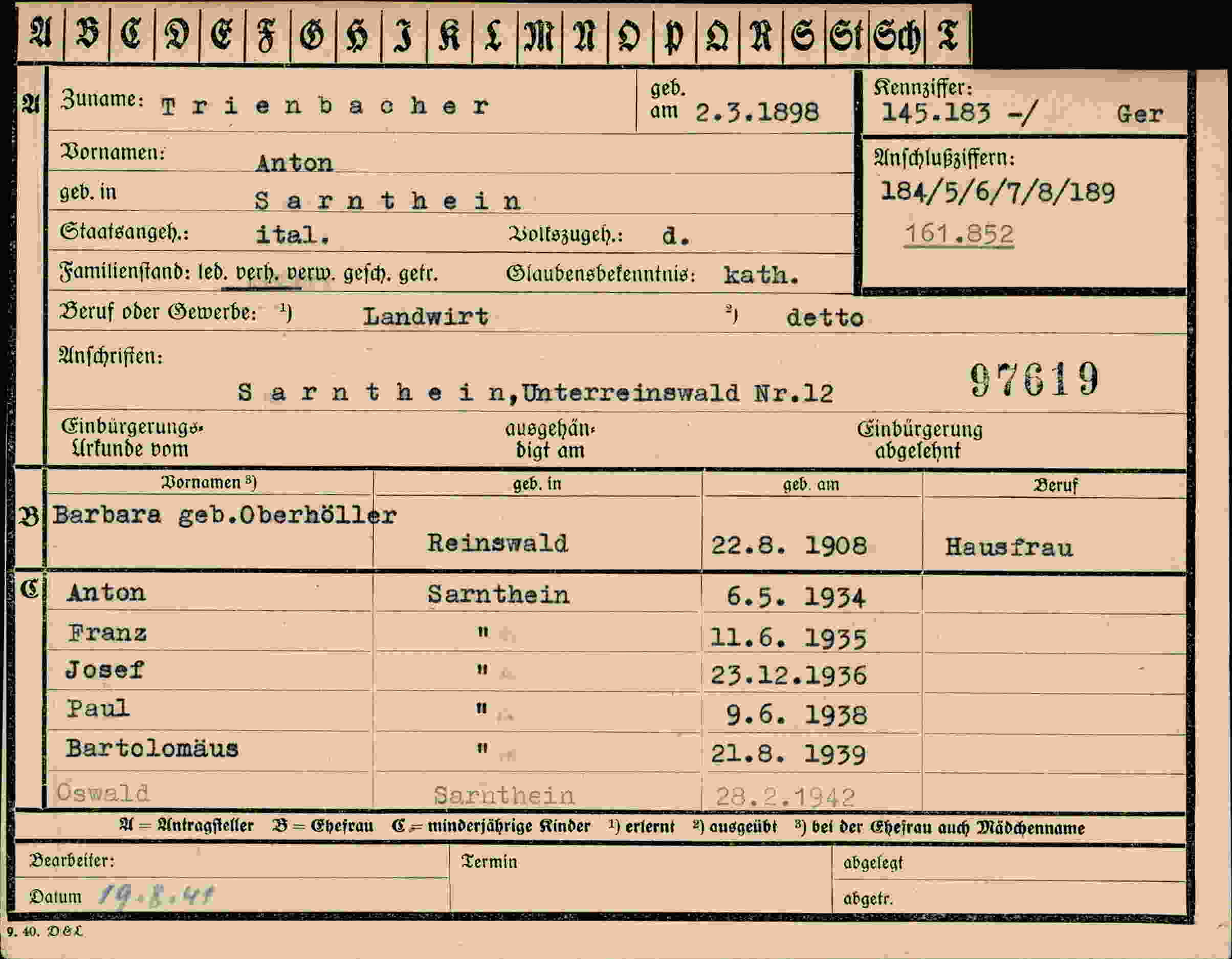 Vorderseite des Dokuments