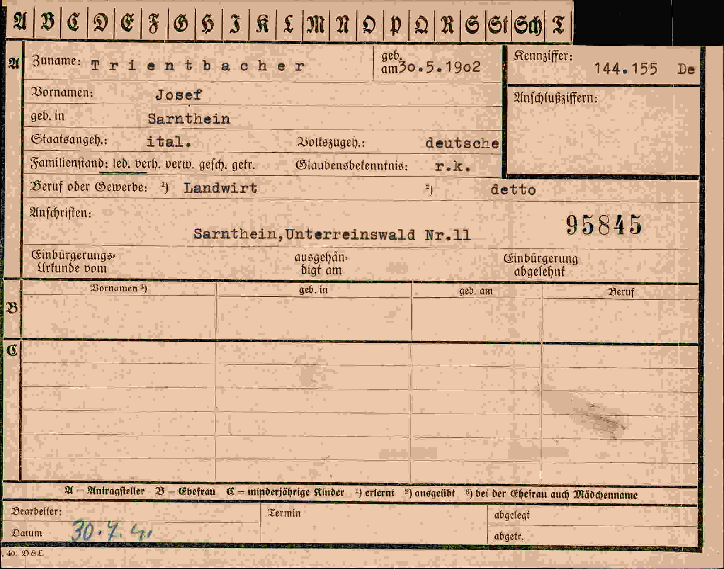 Vorderseite des Dokuments