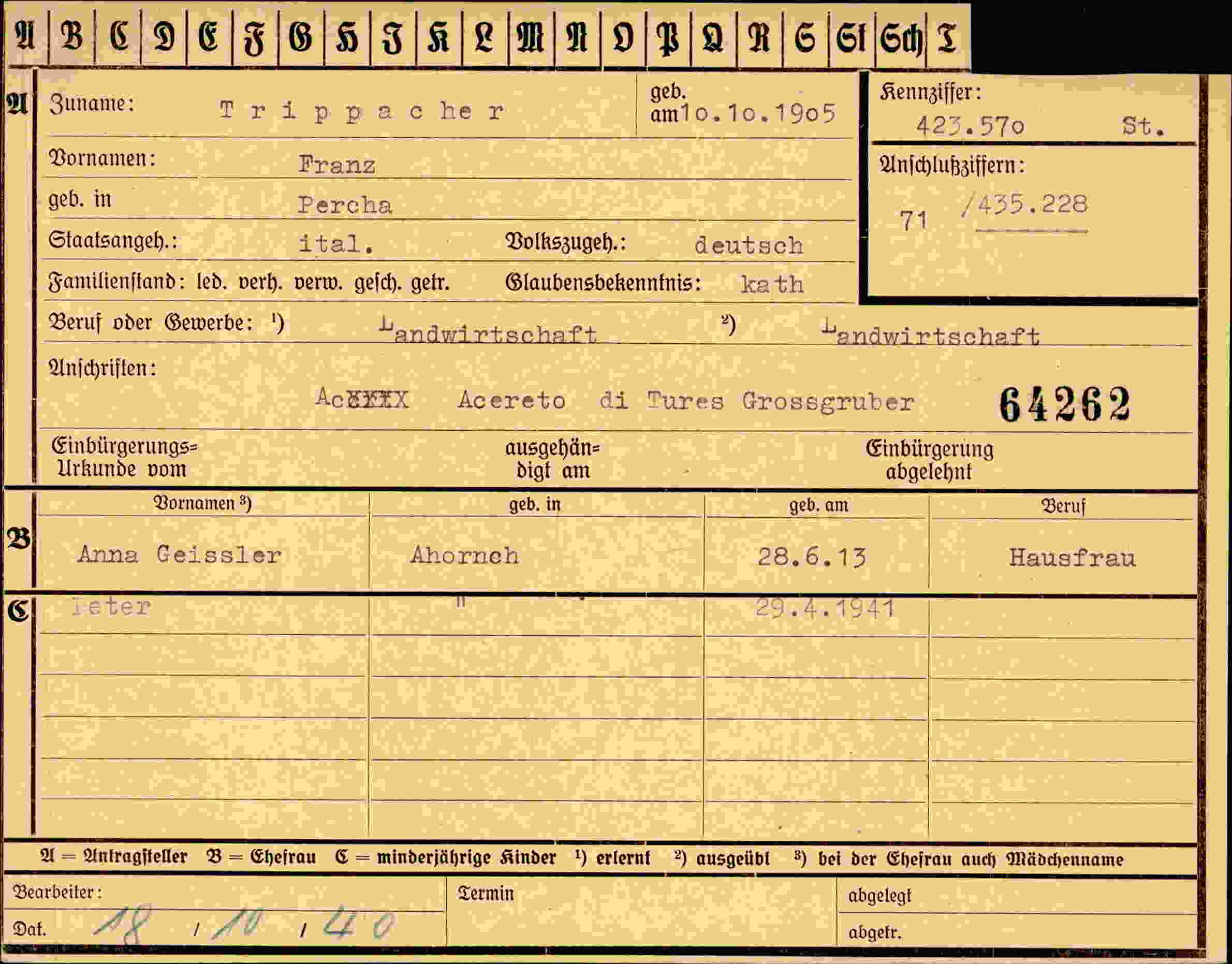 Dokument für Franz Trippacher