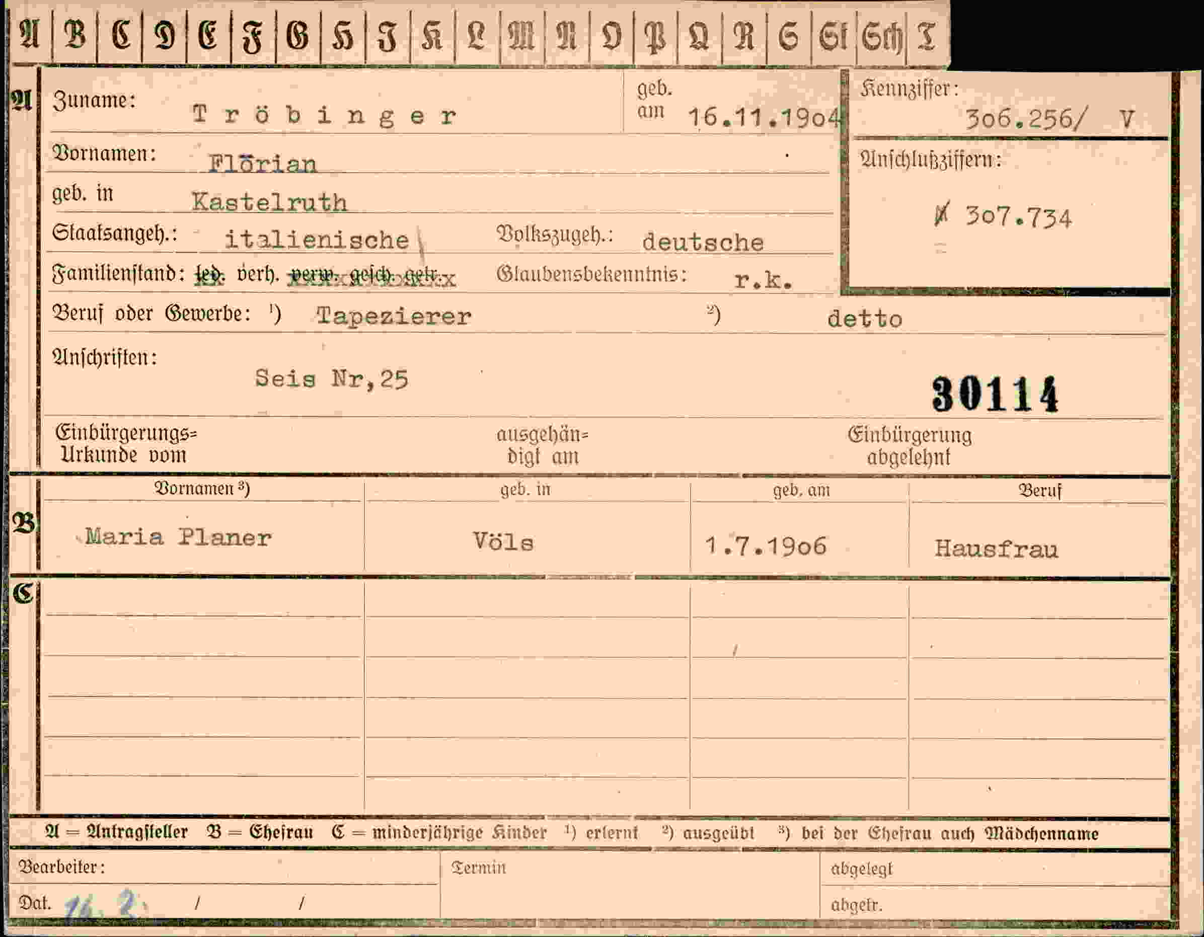 Vorderseite des Dokuments