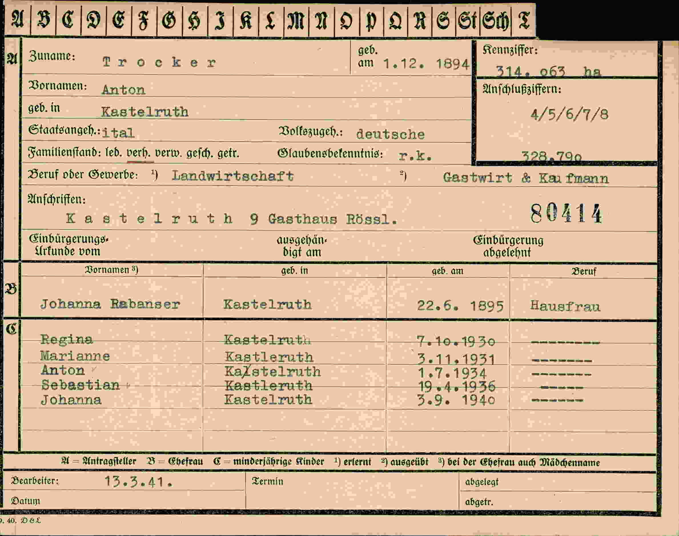Dokument für Anton Trocker