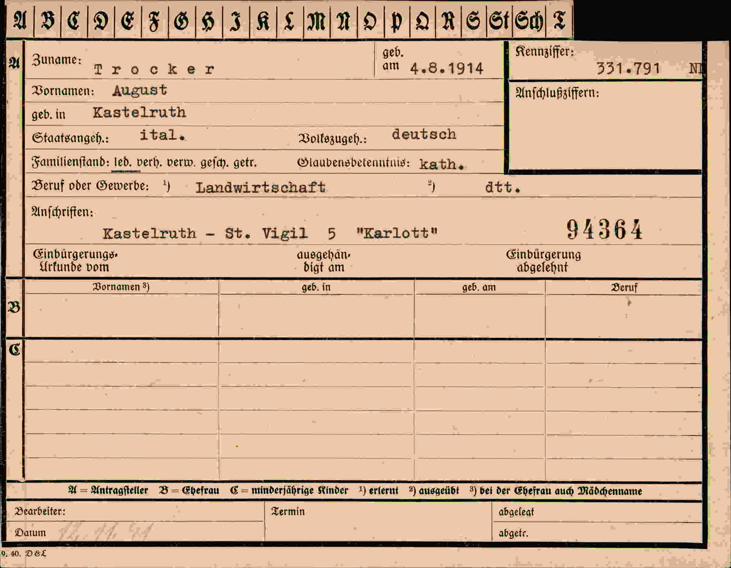 Vorderseite des Dokuments