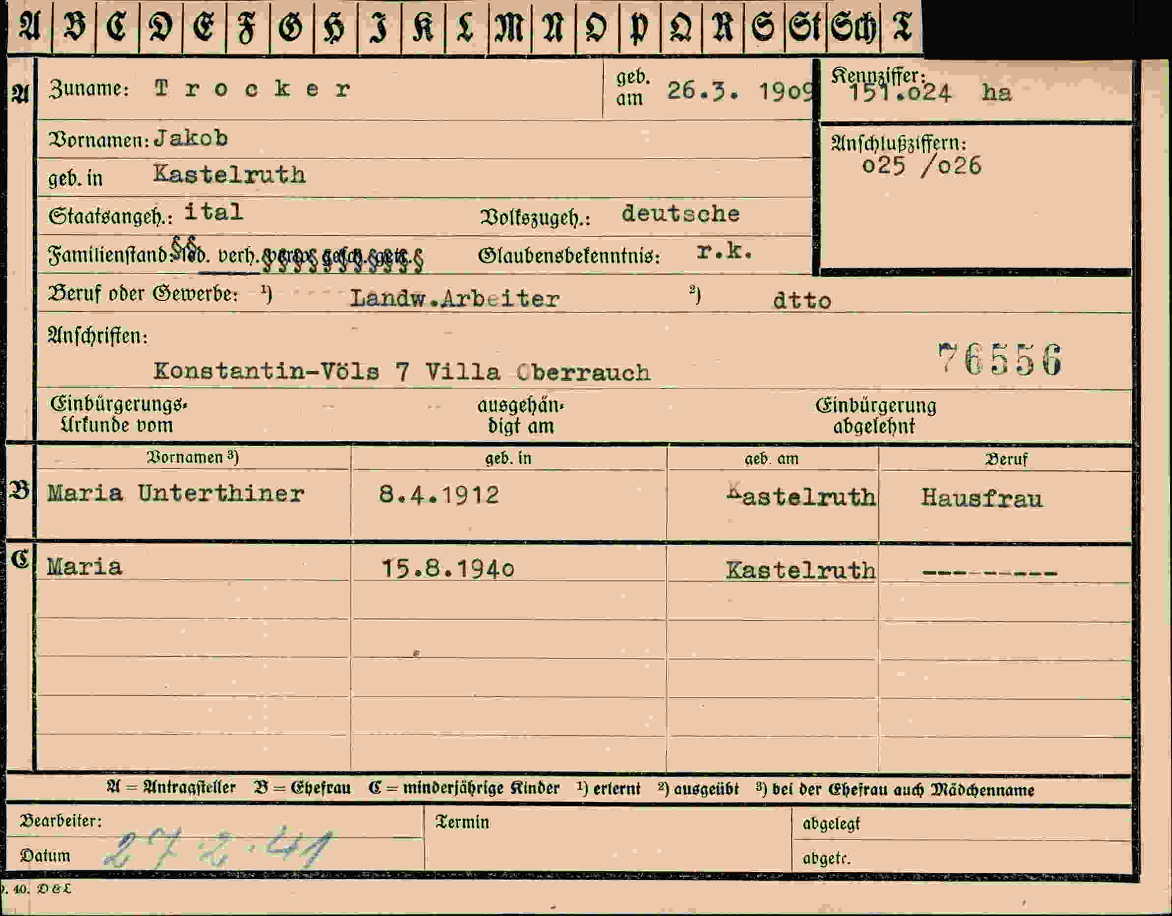 Vorderseite des Dokuments