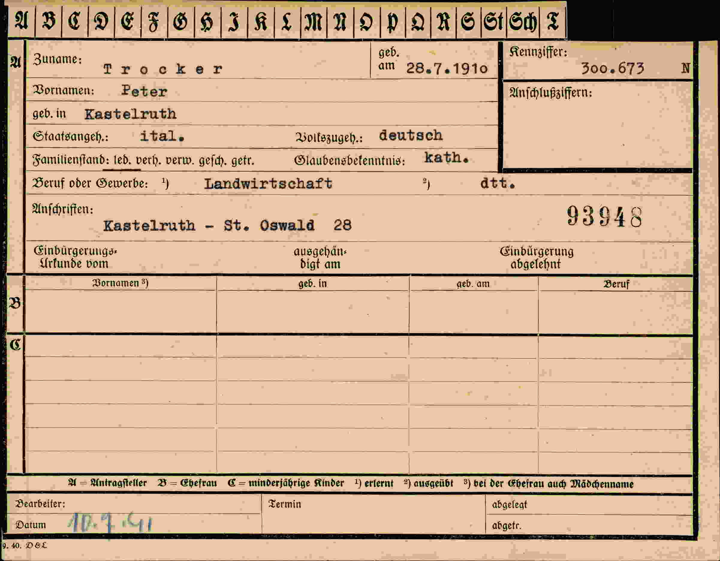 Vorderseite des Dokuments