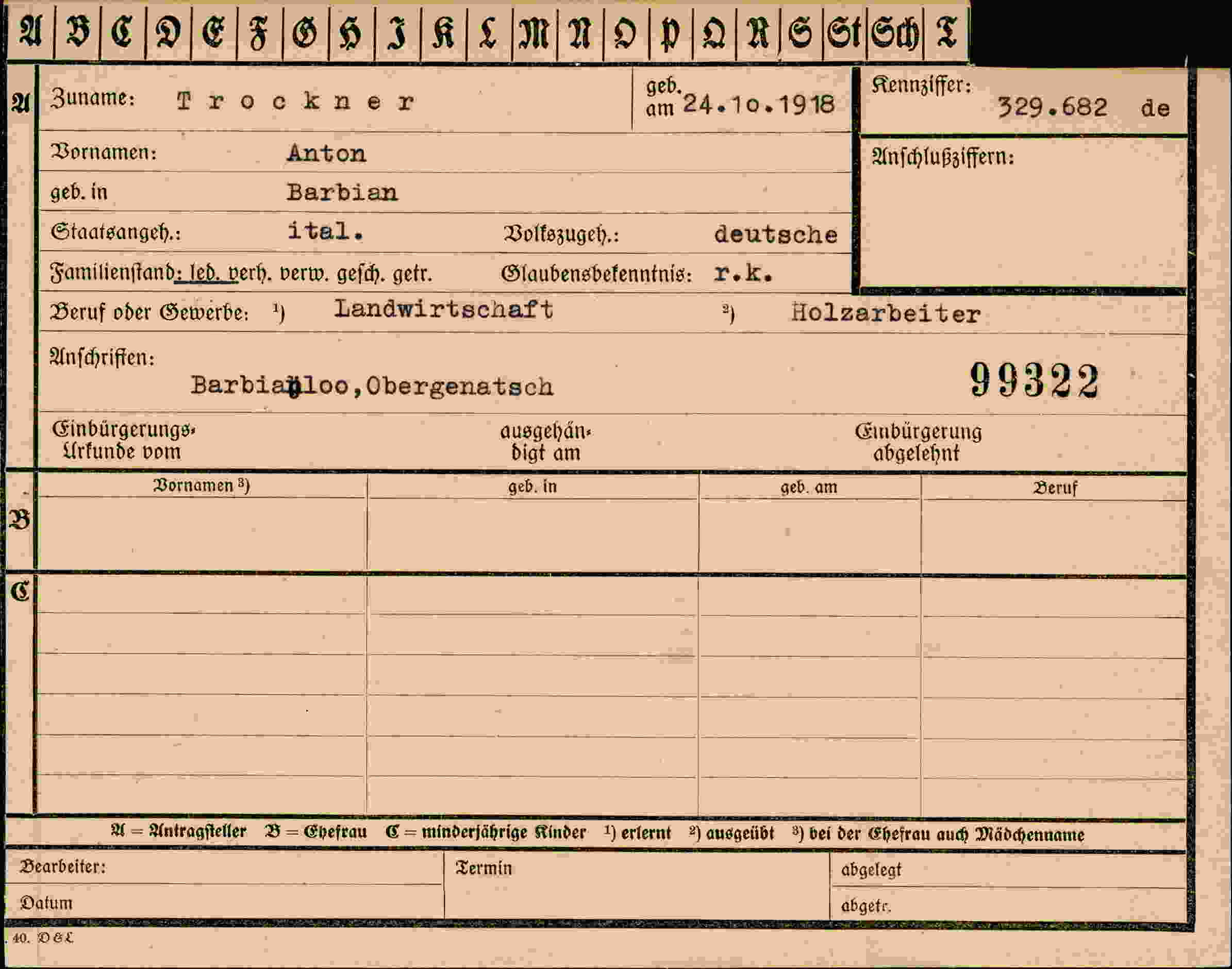 Dokument für Anton Trockner
