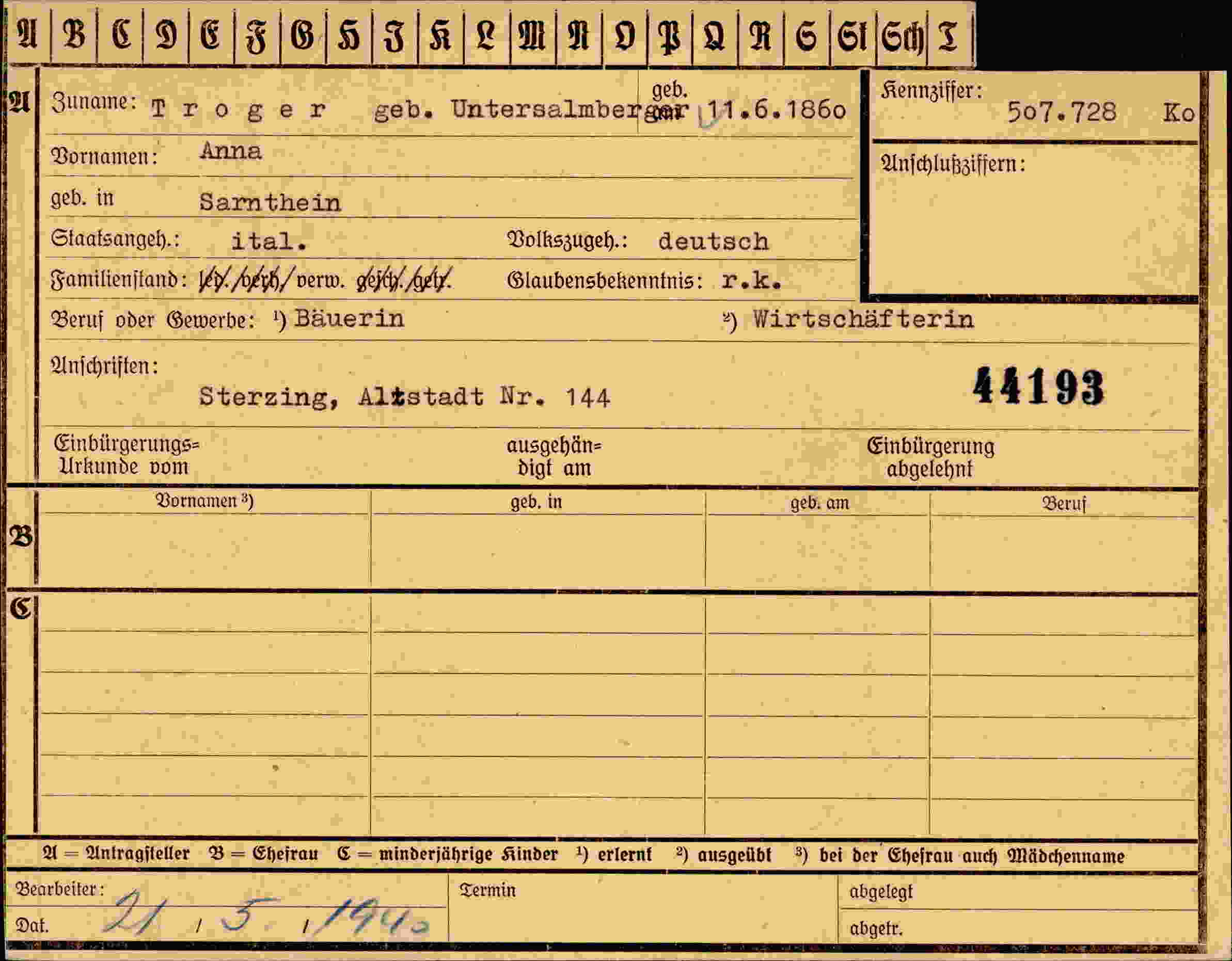 Vorderseite des Dokuments