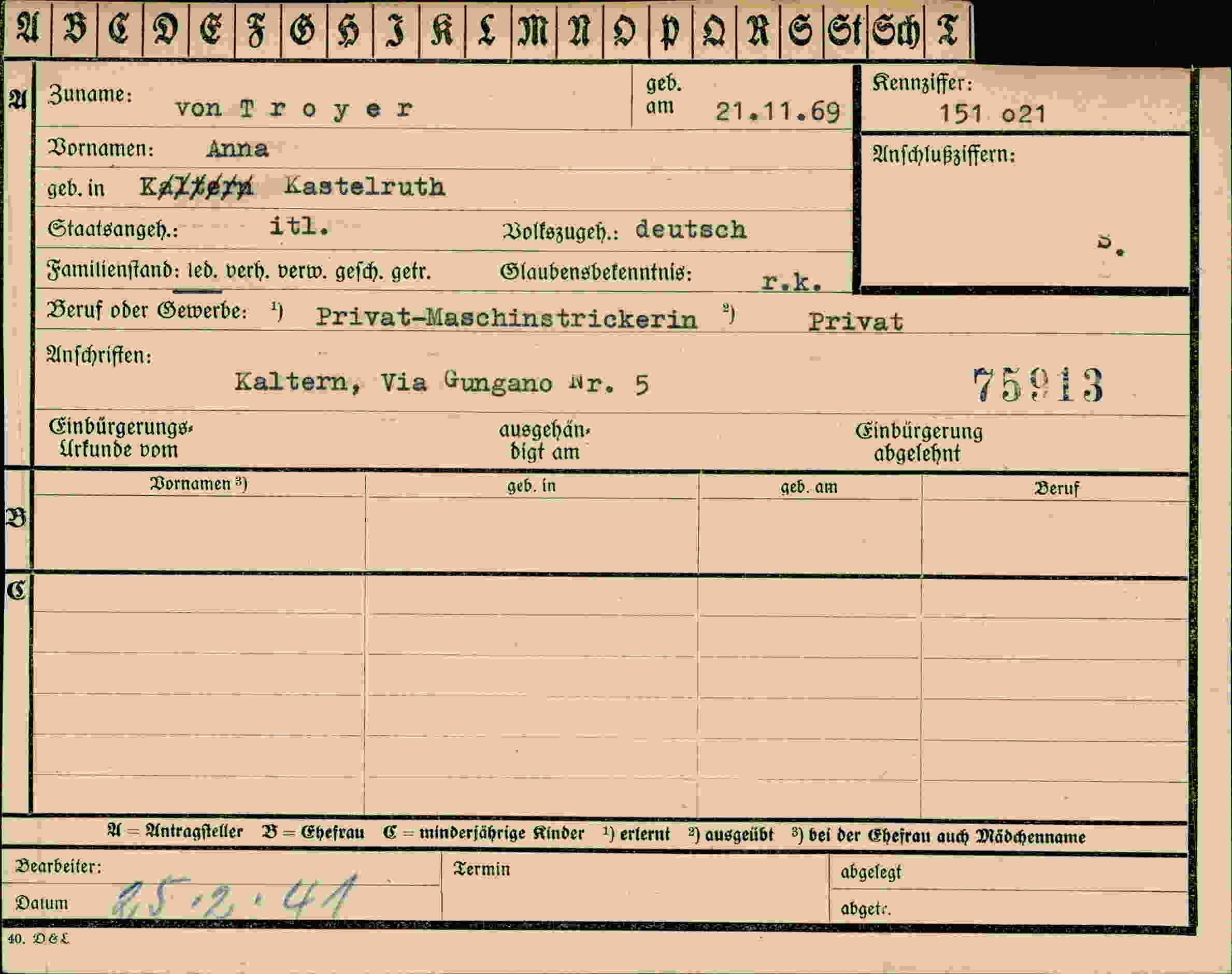 Vorderseite des Dokuments