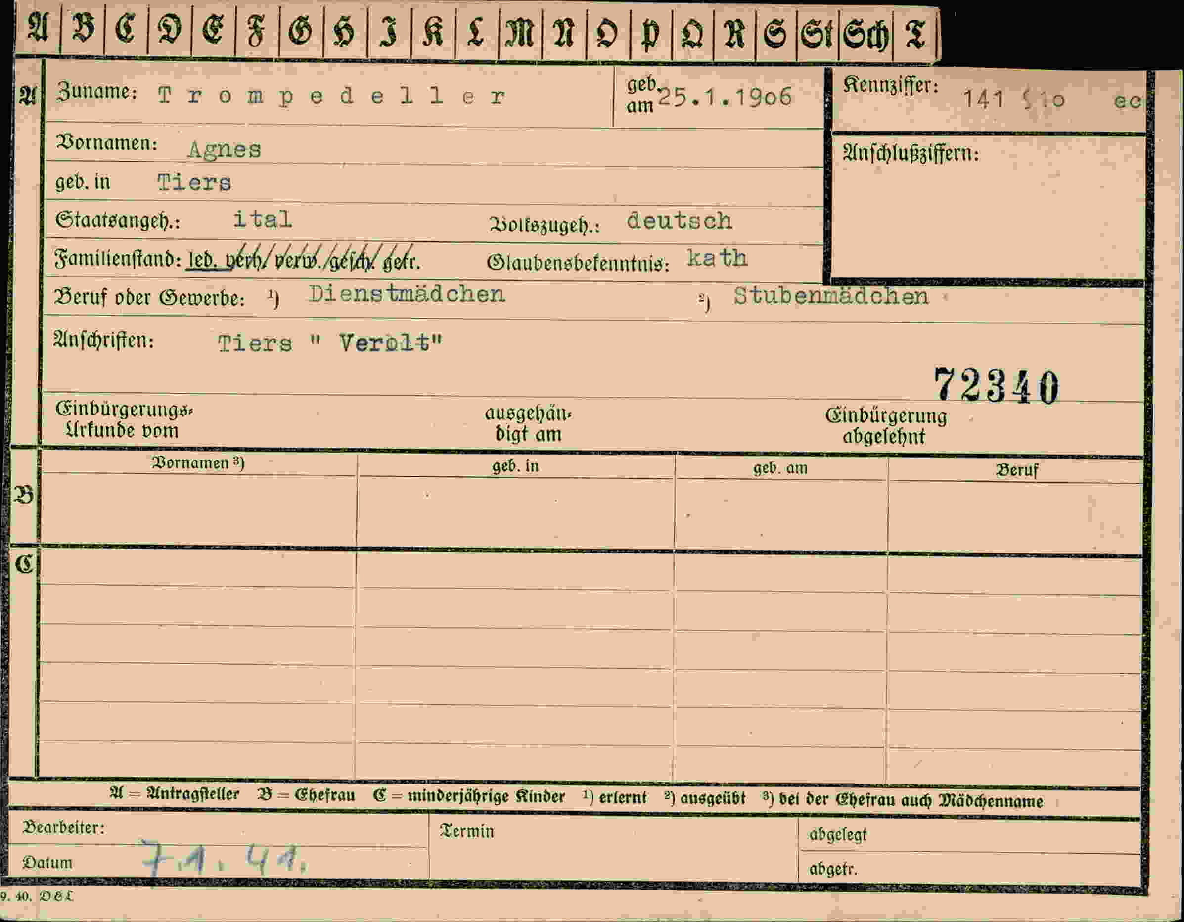 Dokument für Agnes Trompedeller