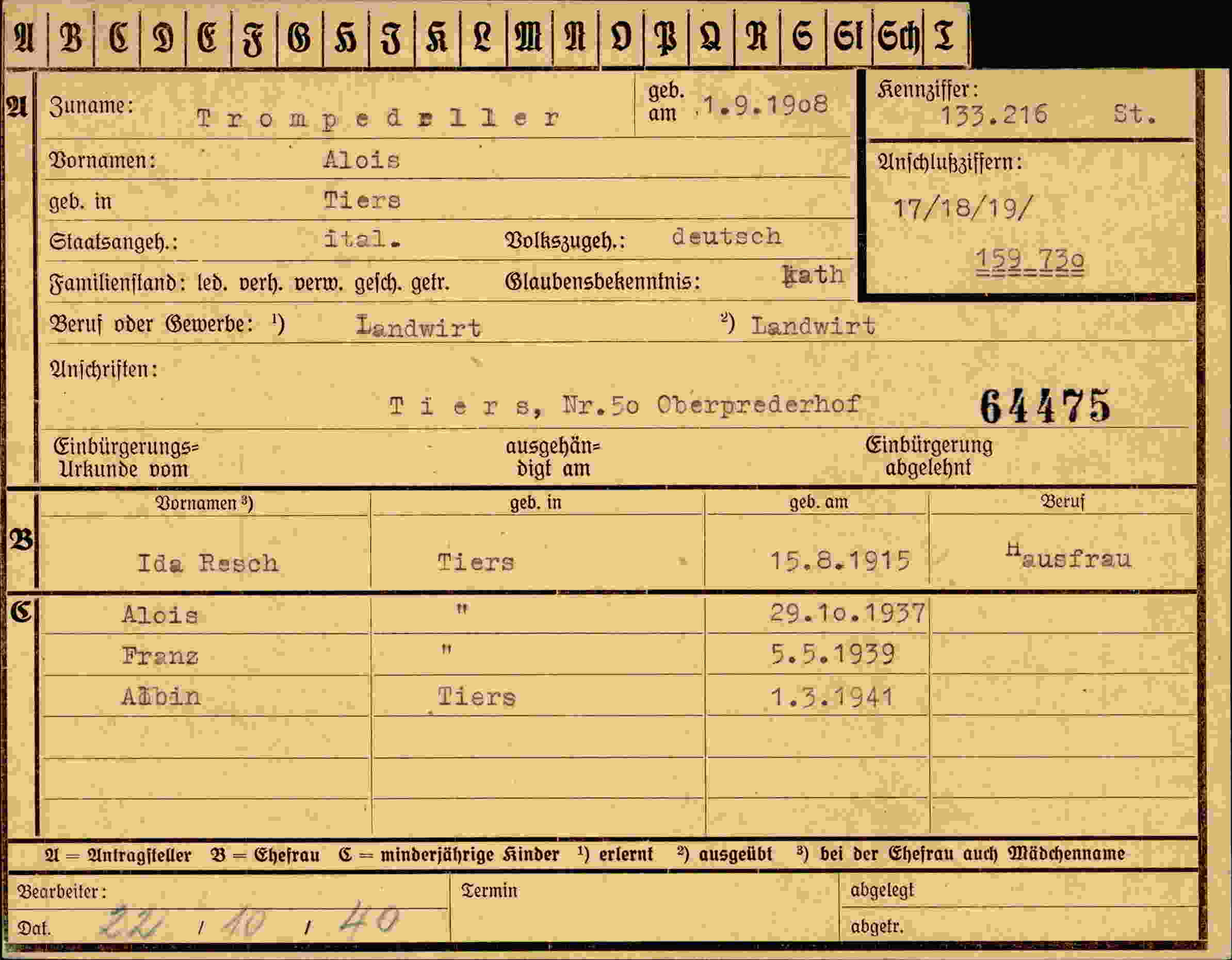 Dokument für Alois Trompedeller