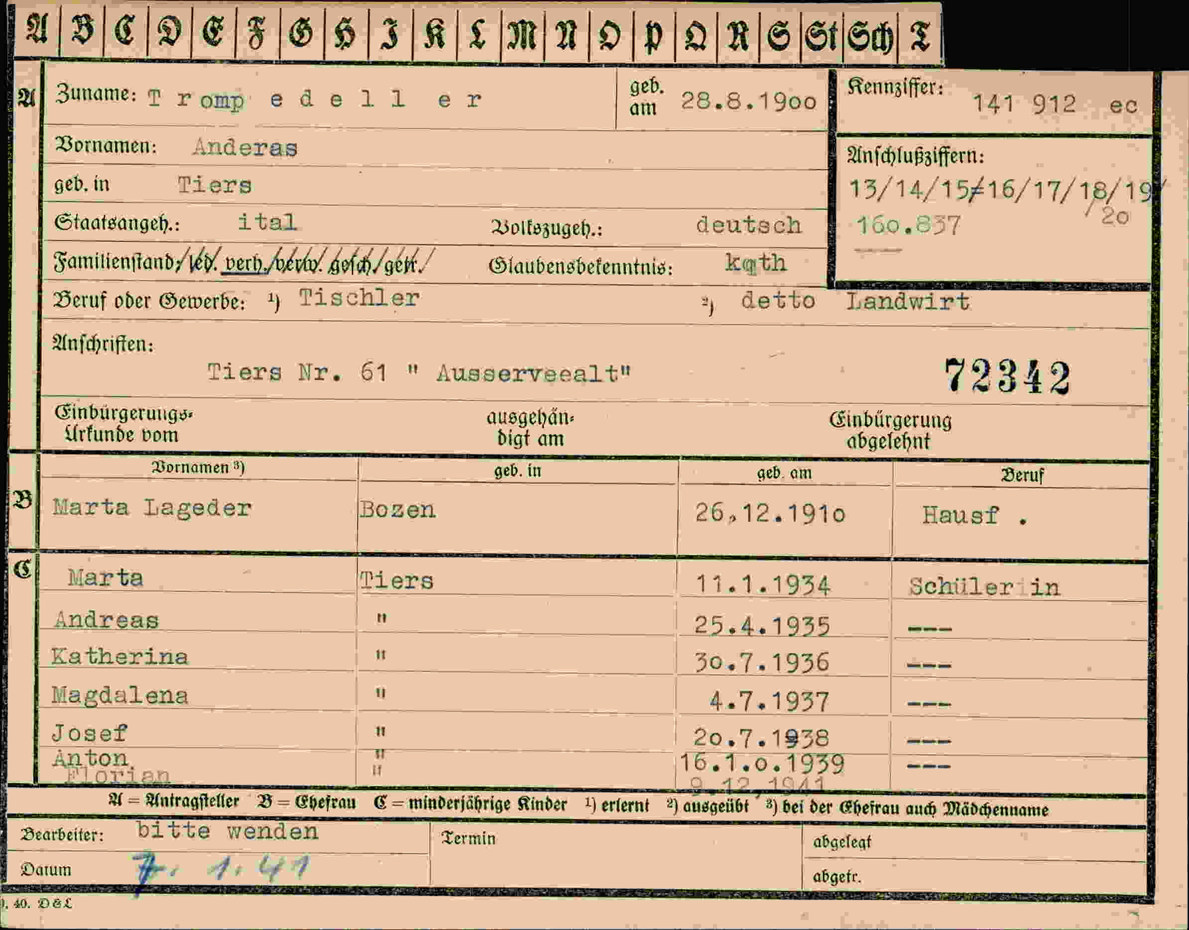 Dokument für Anderas Trompedeller