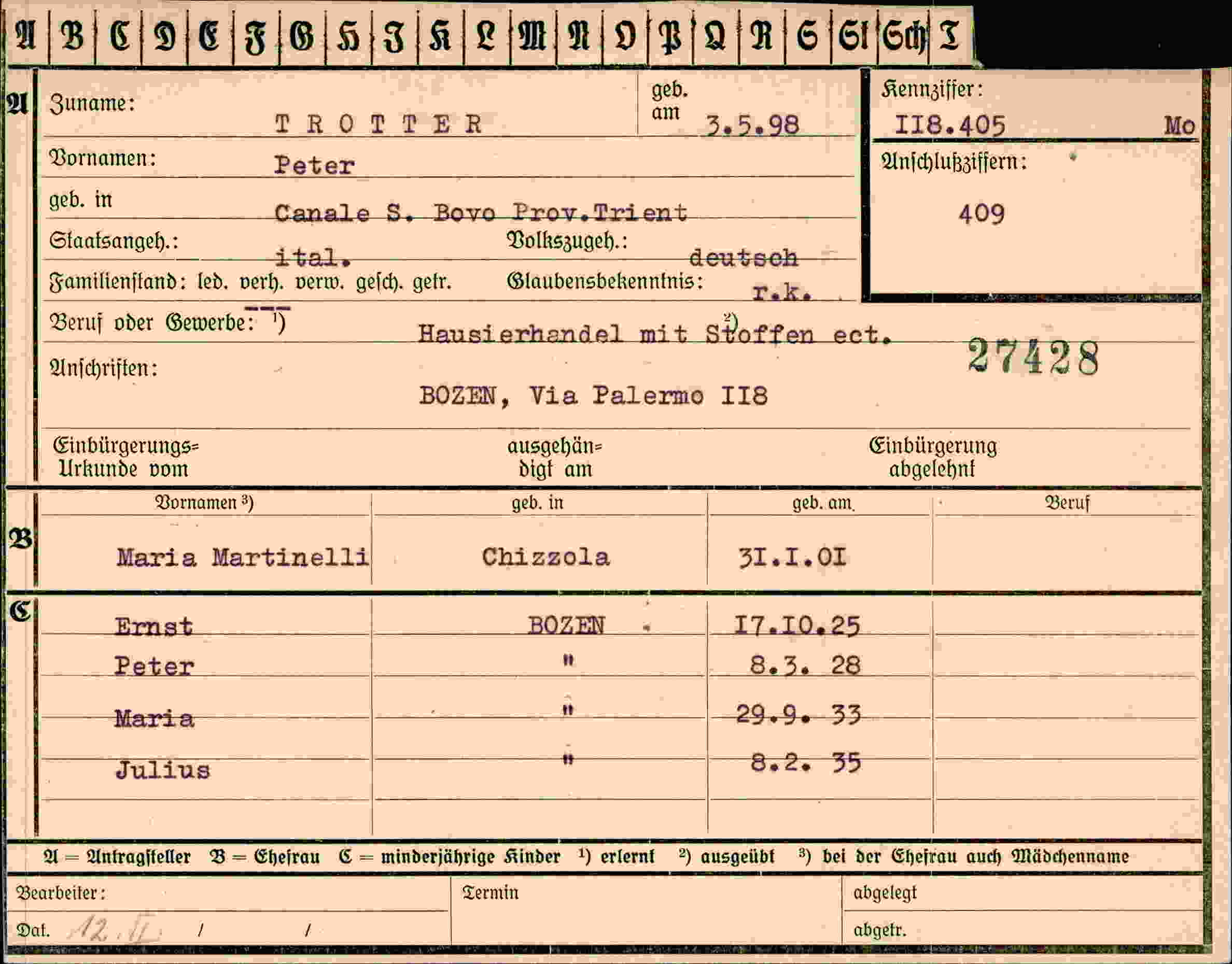 Vorderseite des Dokuments