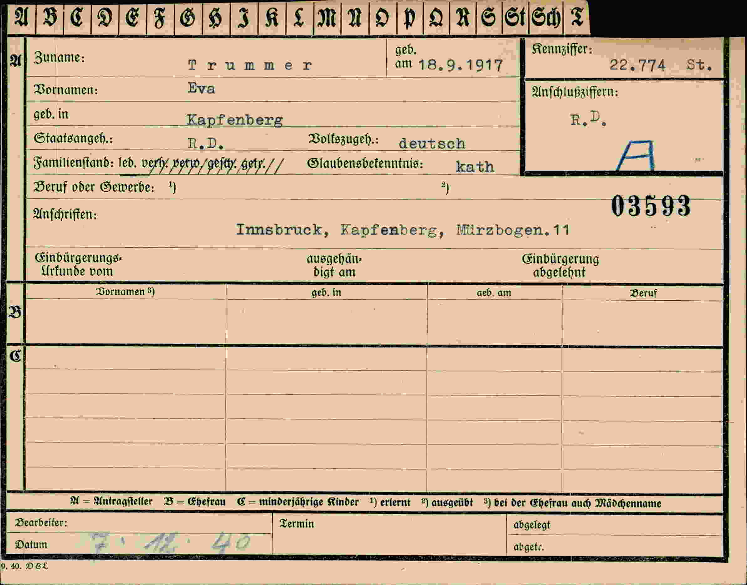 Vorderseite des Dokuments