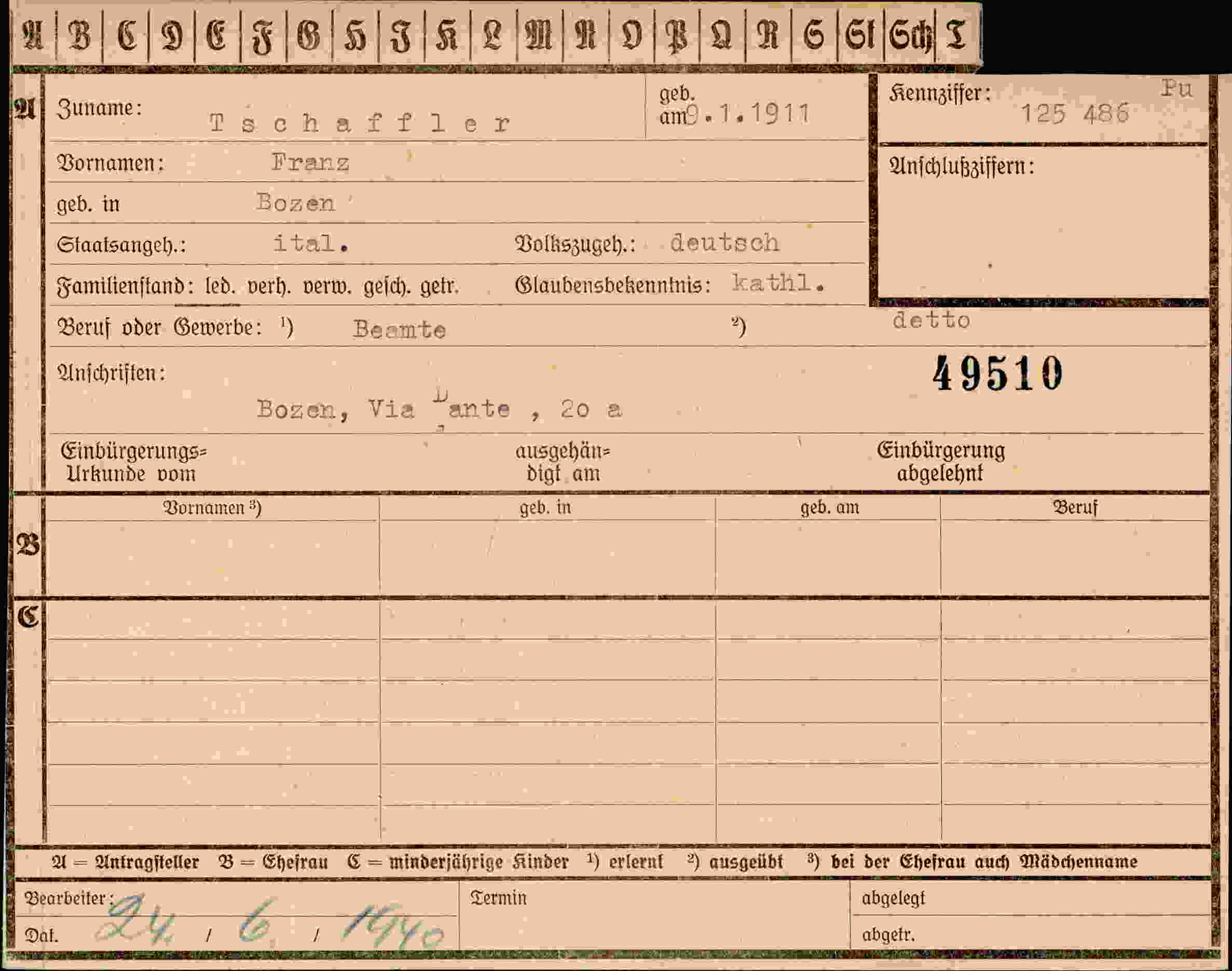 Dokument für Franz Tschaffler