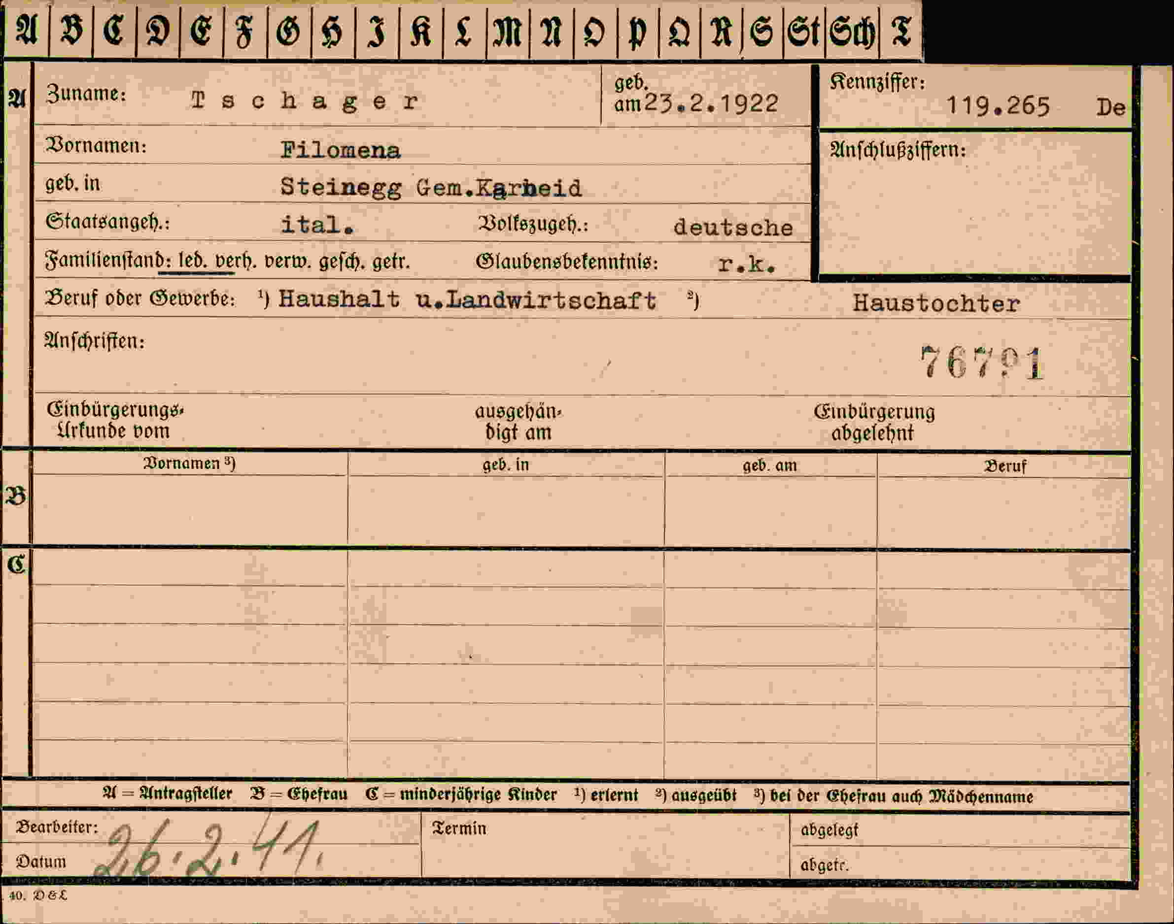 Vorderseite des Dokuments