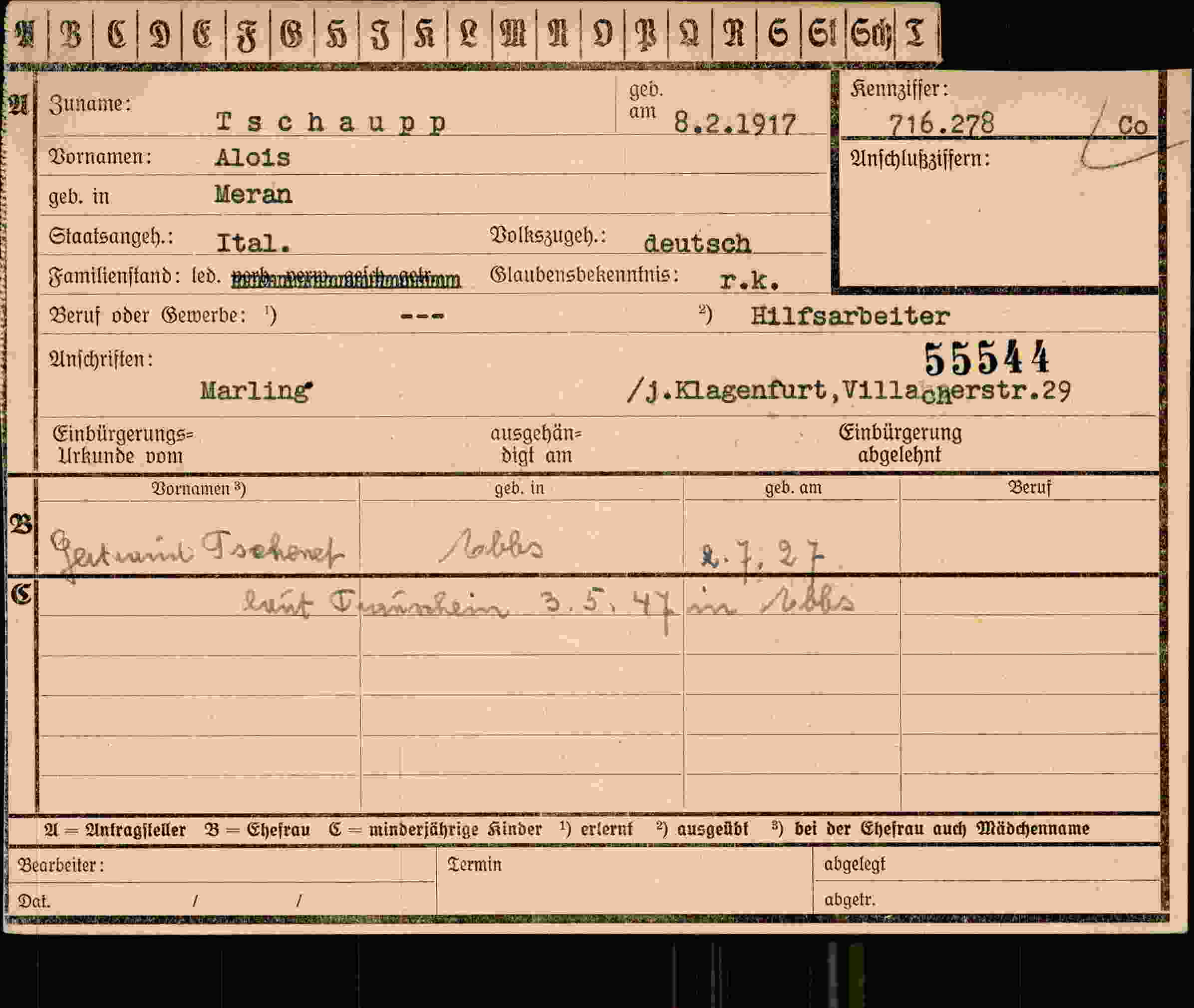 Vorderseite des Dokuments