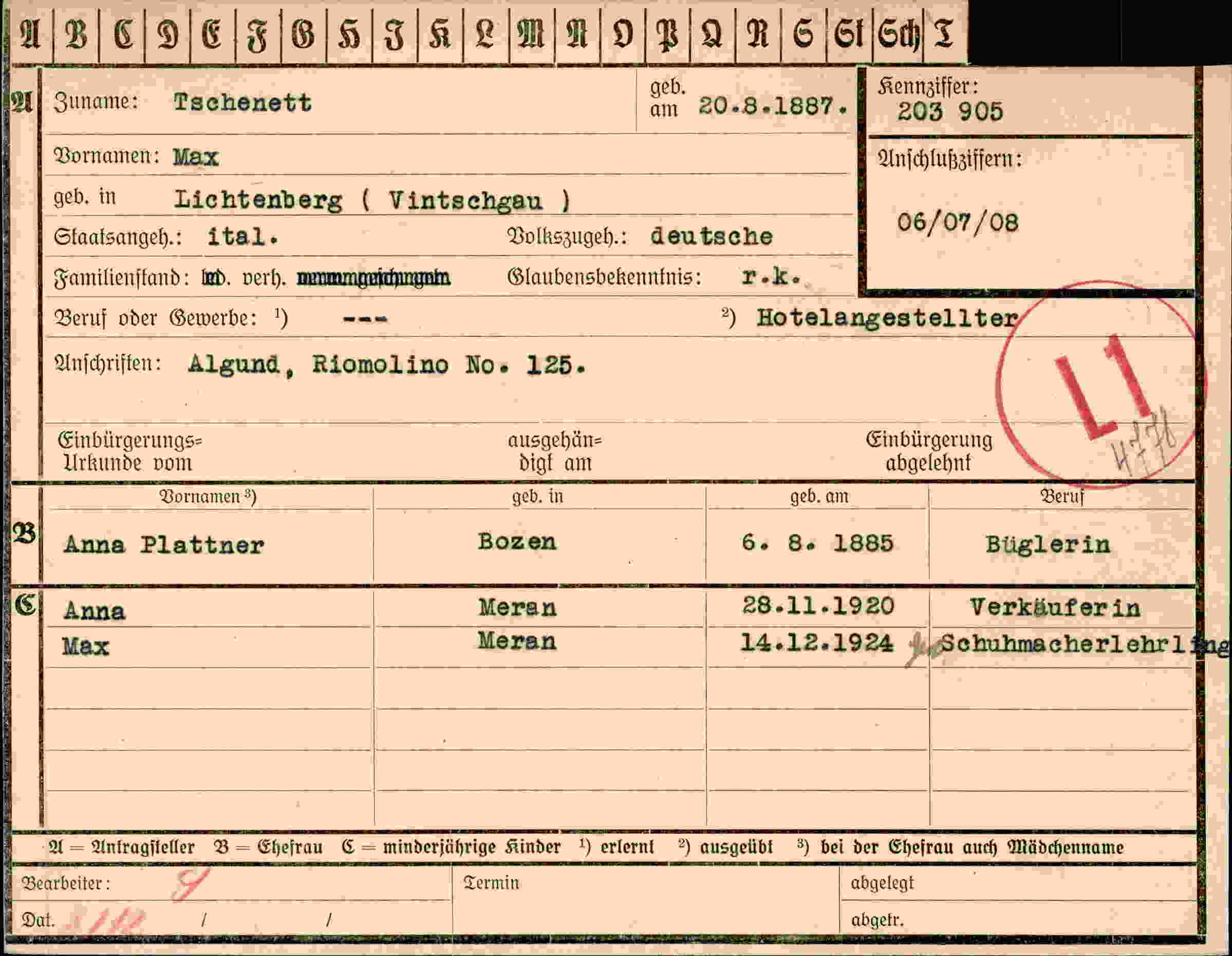 Vorderseite des Dokuments