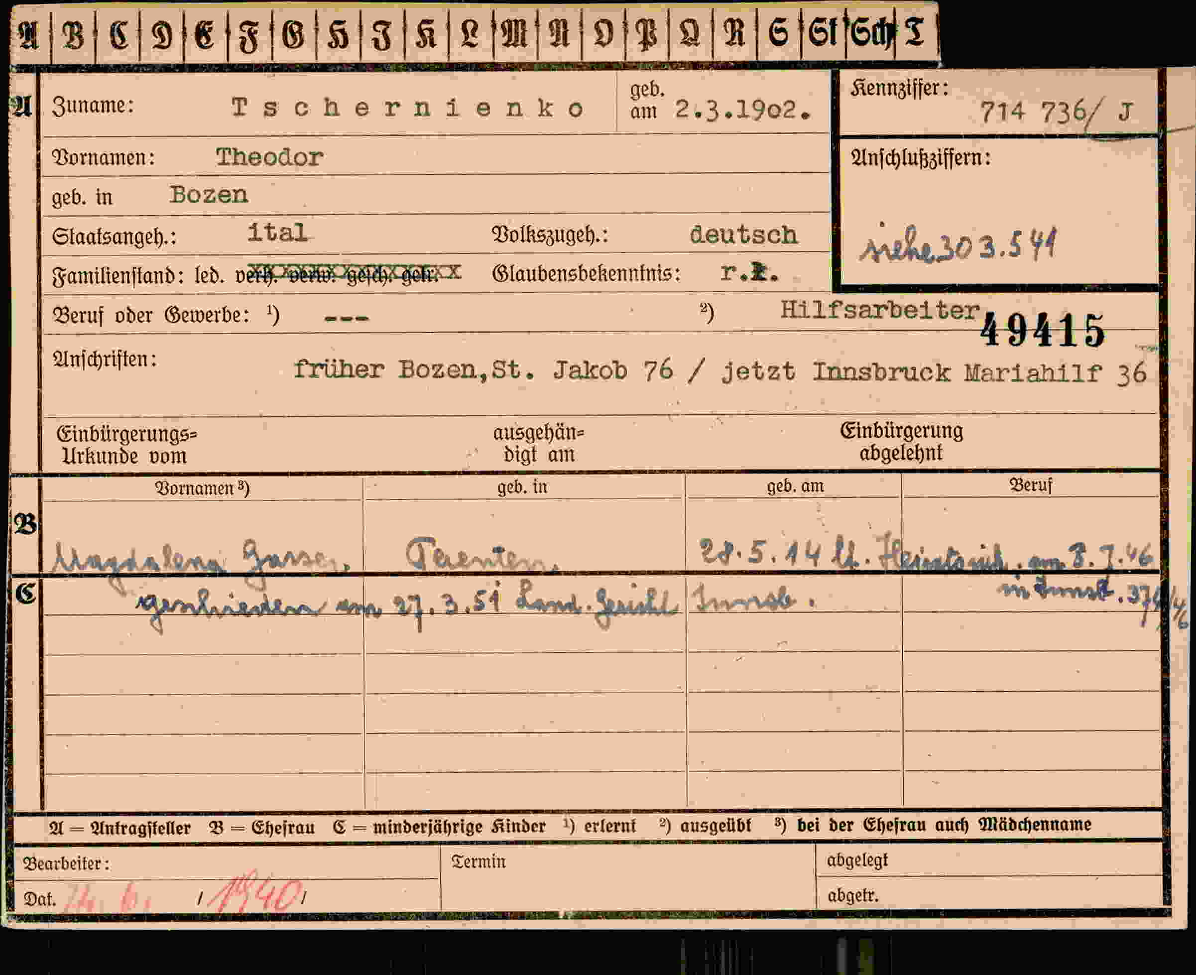 Dokument für Theodor Tschernienko