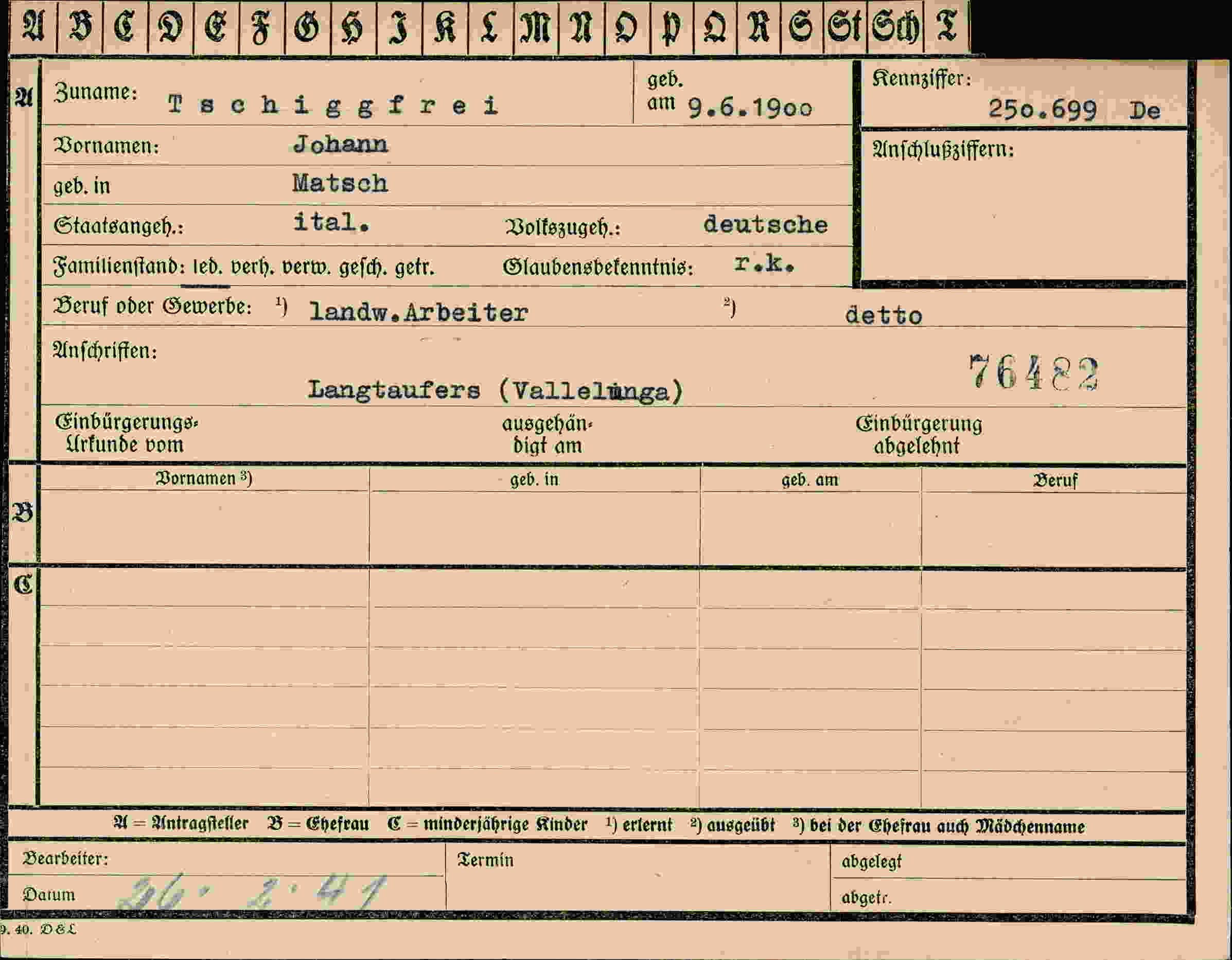 Vorderseite des Dokuments