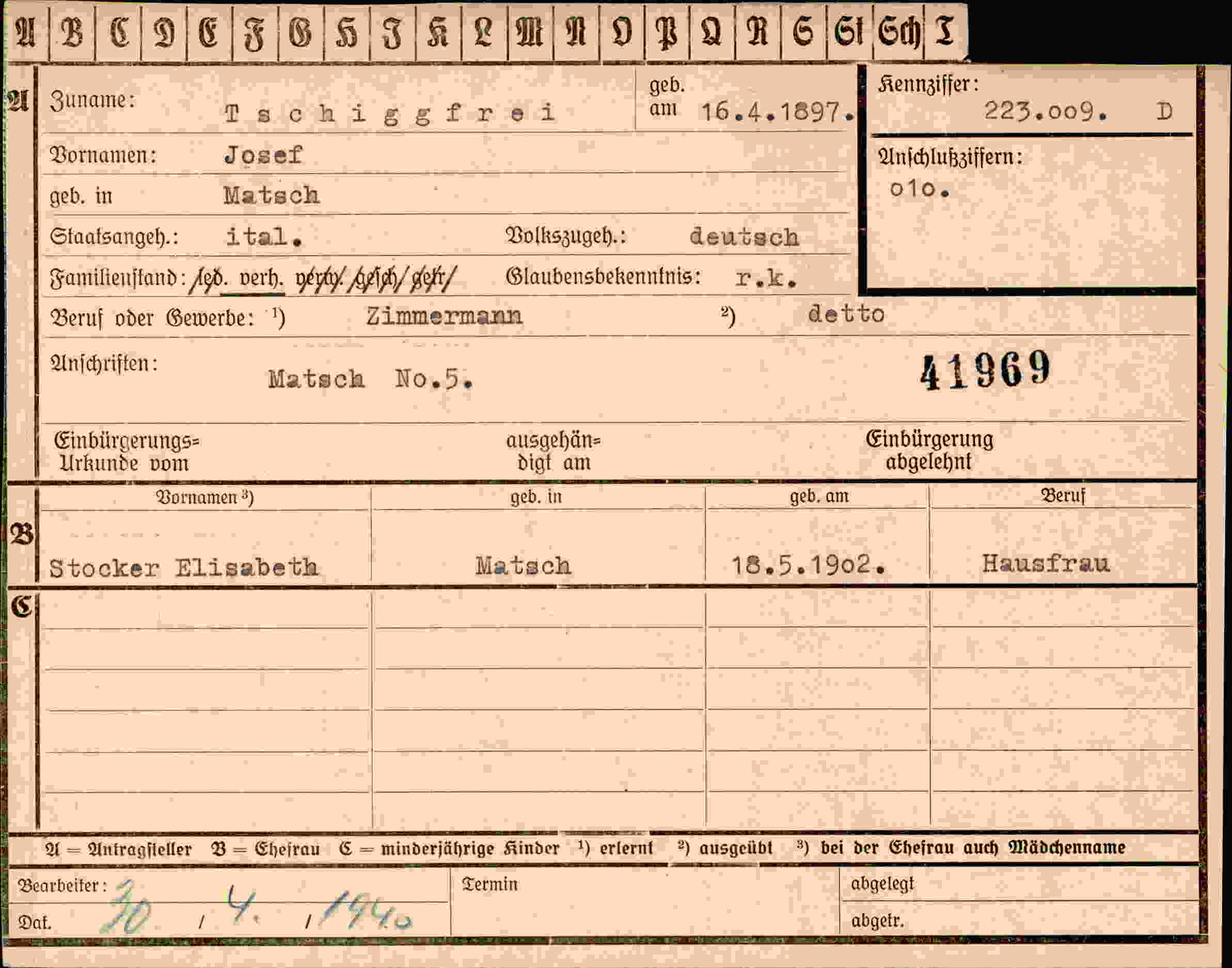 Vorderseite des Dokuments
