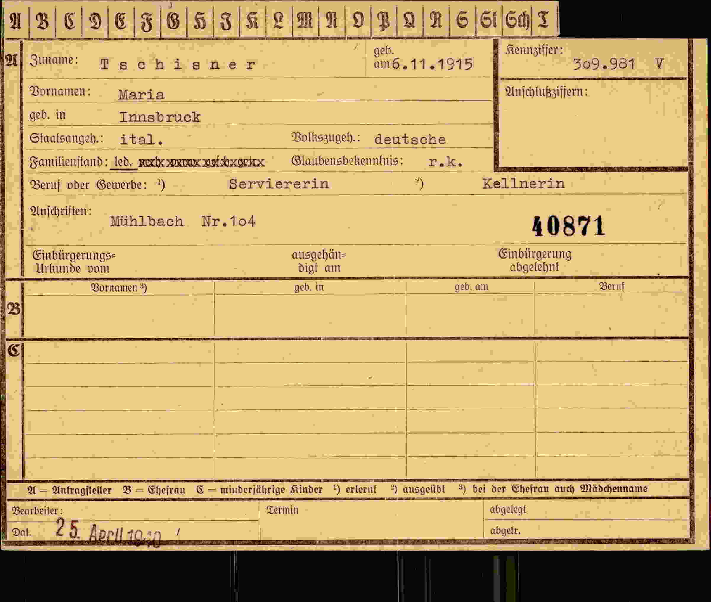 Vorderseite des Dokuments