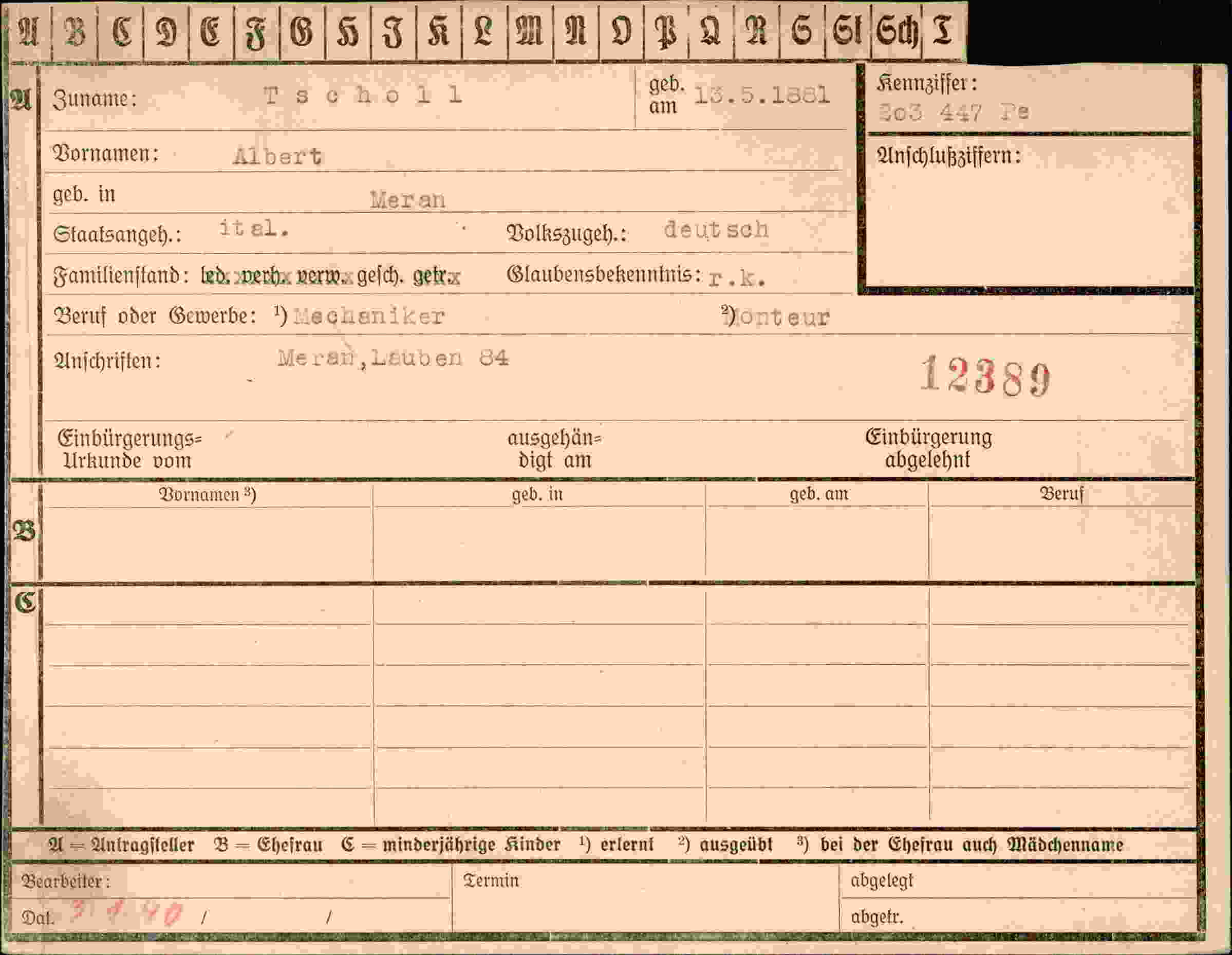 Dokument für Albert Tscholl
