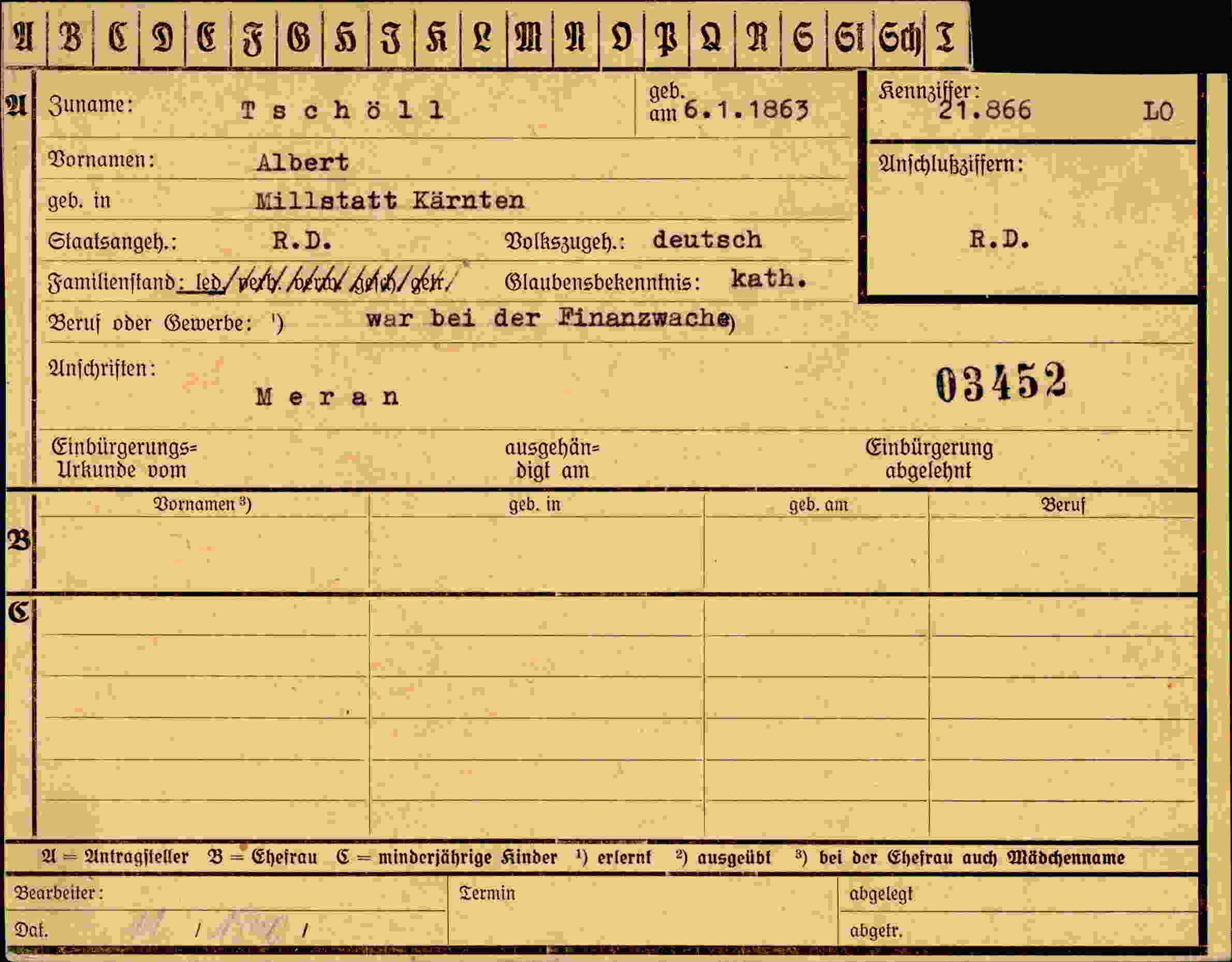 Dokument für Albert Tschöll