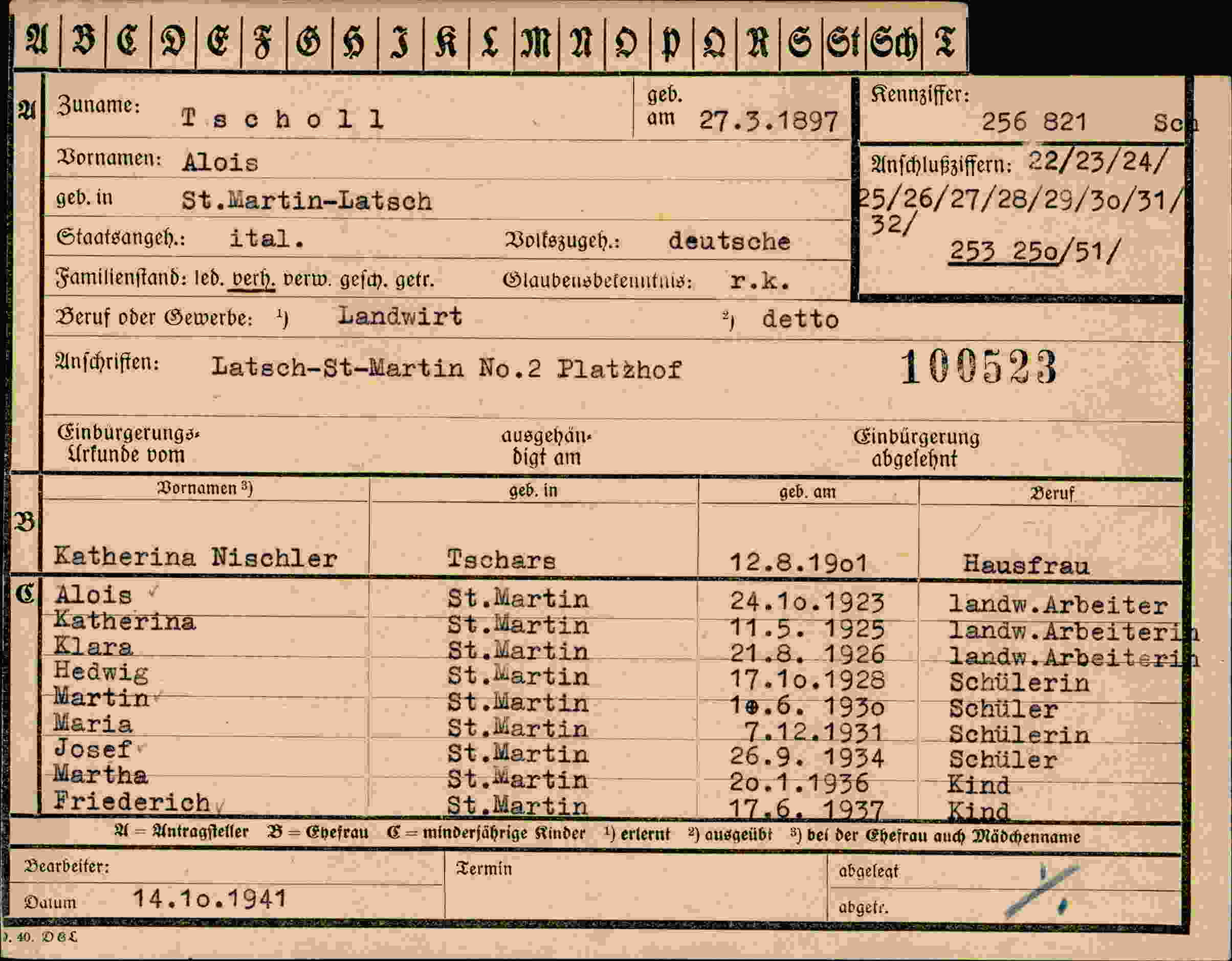 Dokument für Alois Tscholl