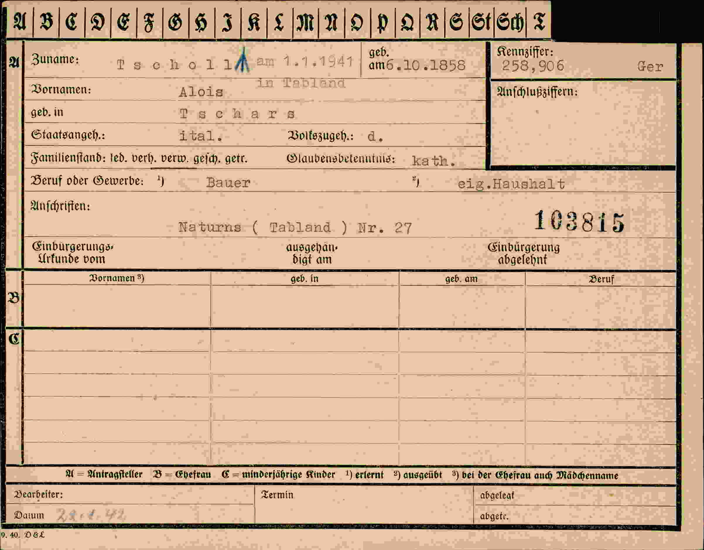 Vorderseite des Dokuments