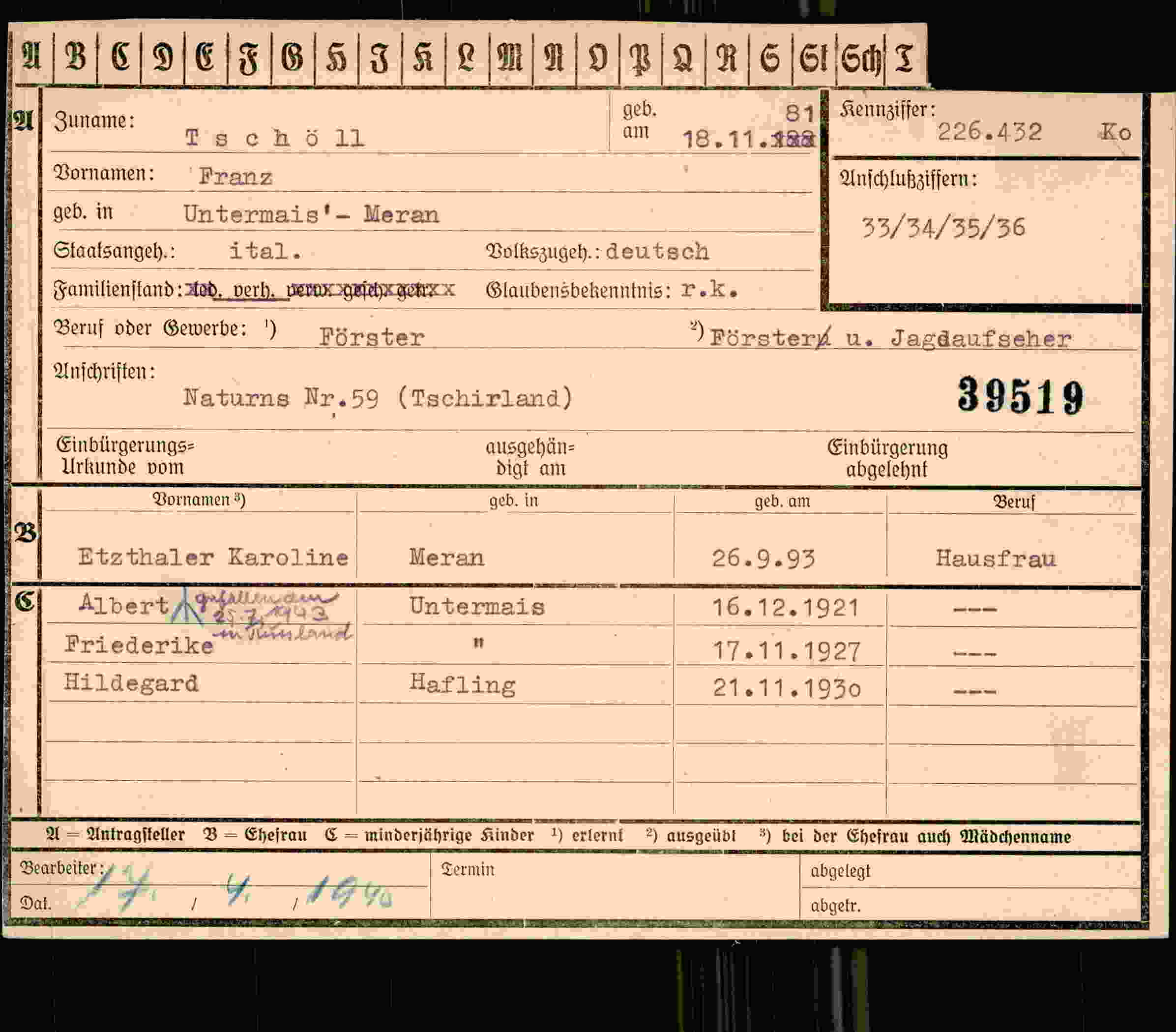 Dokument für Franz Tschöll