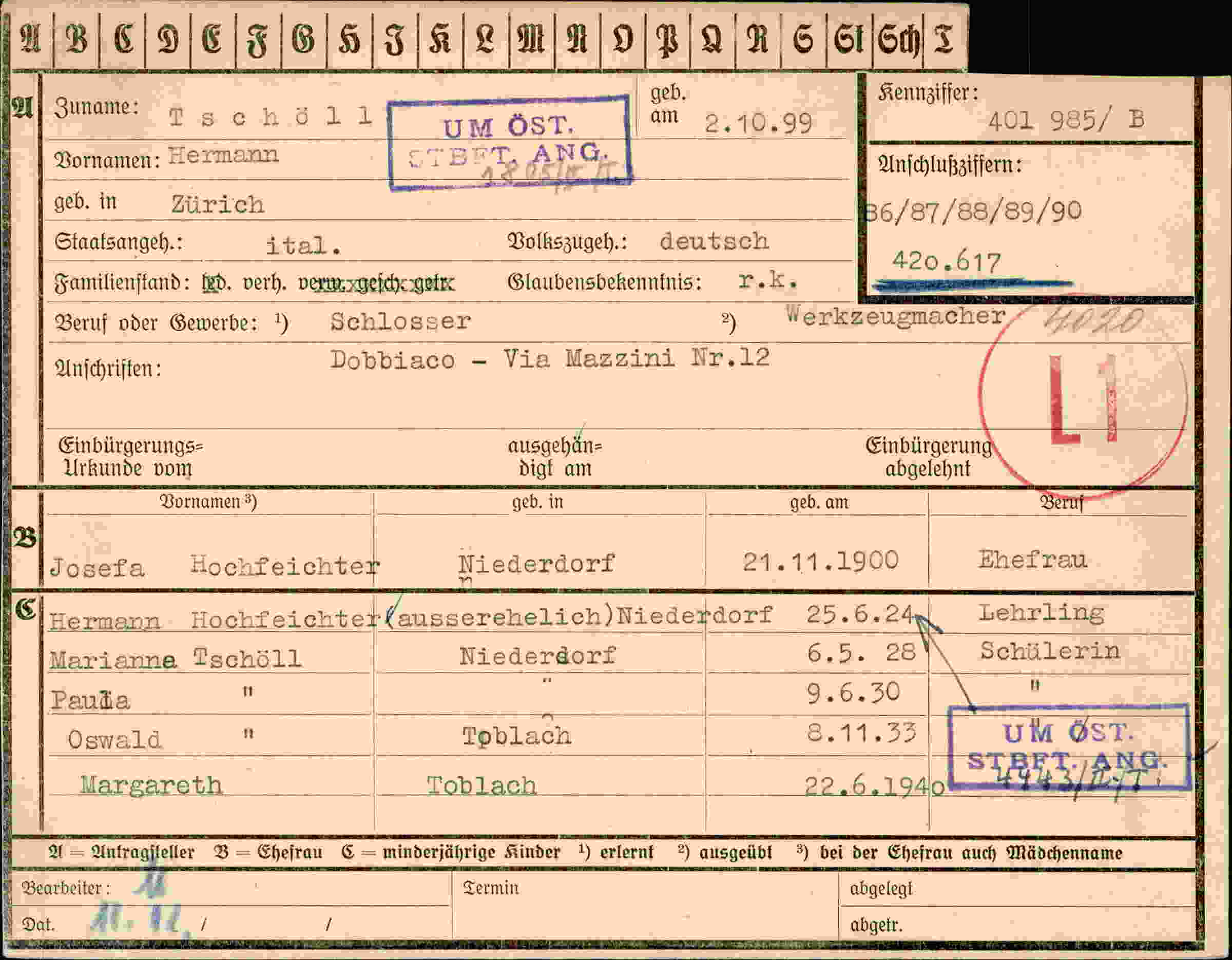 Dokument für Hermann Tschö