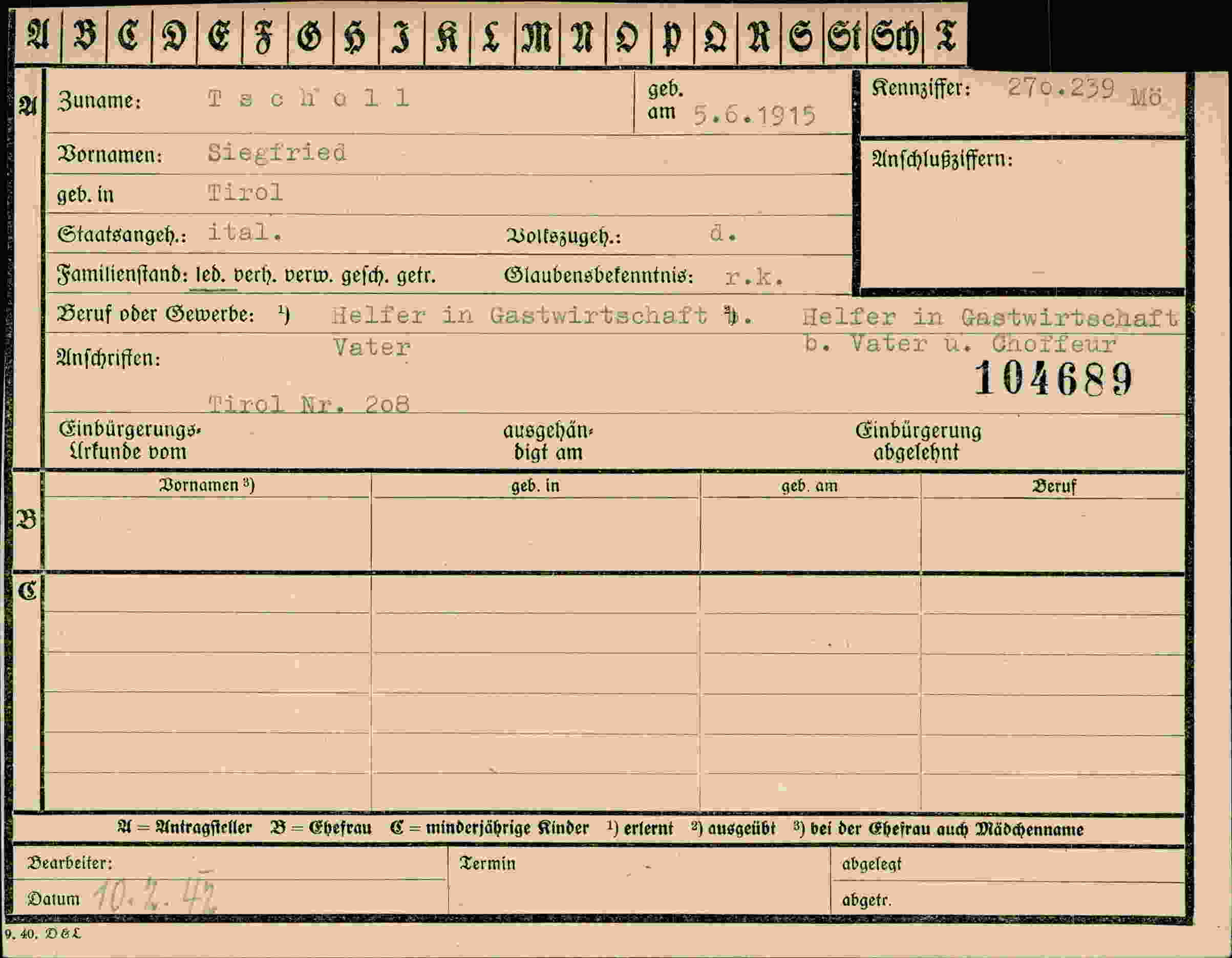 Dokument für Siegfried Tscholl