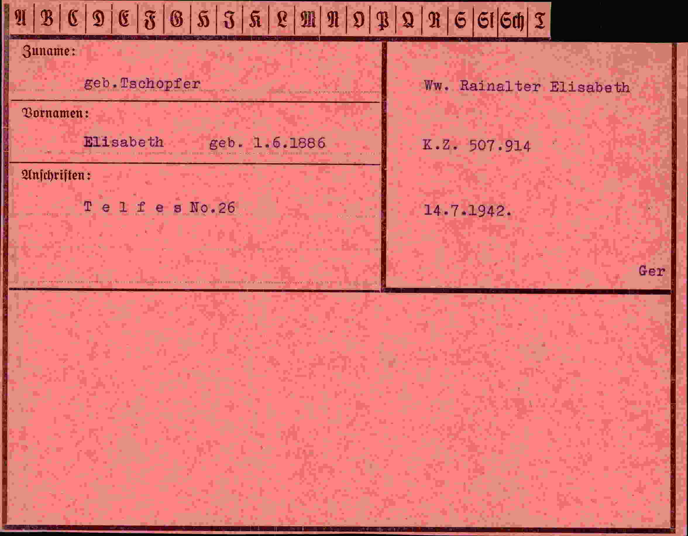 Dokument für Elisabeth Tschopfer