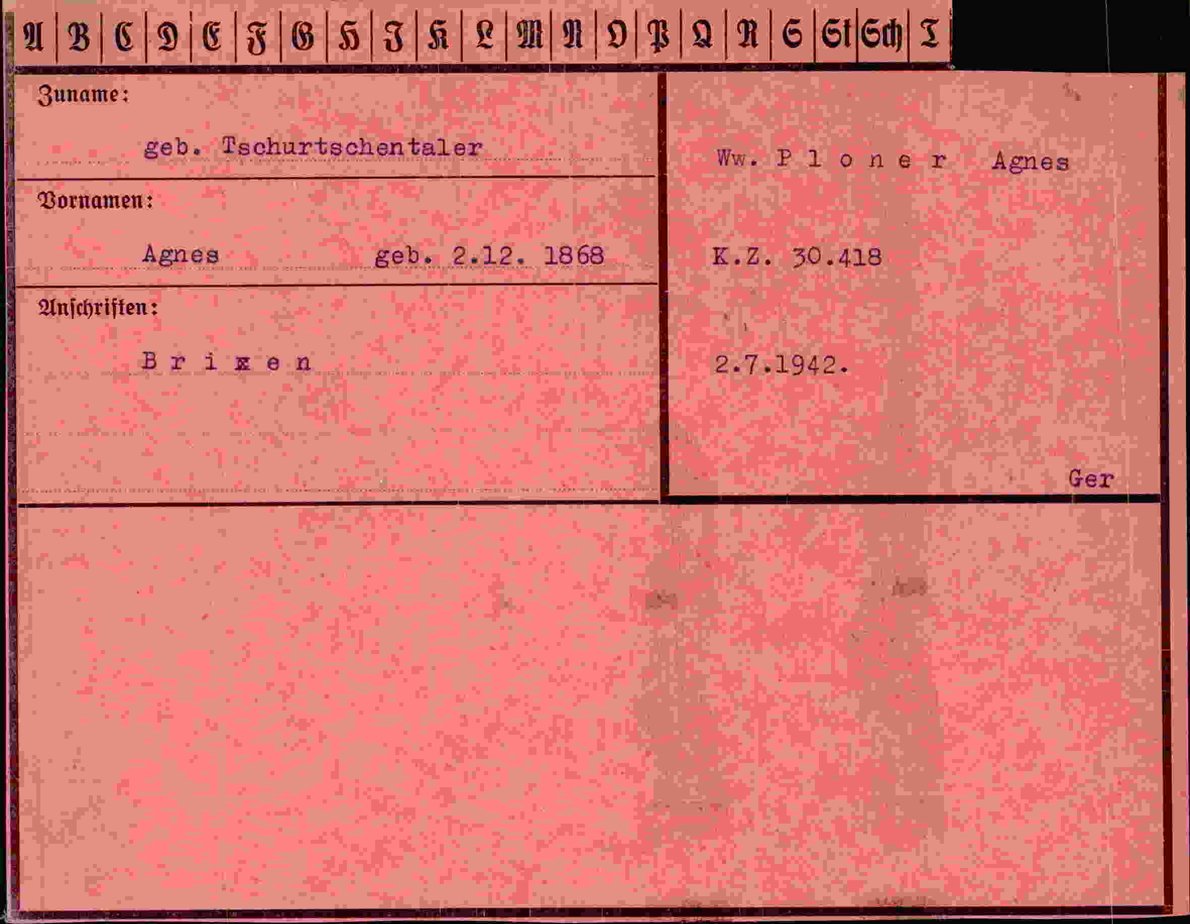 Dokument für Agnes Tschurtschentaler