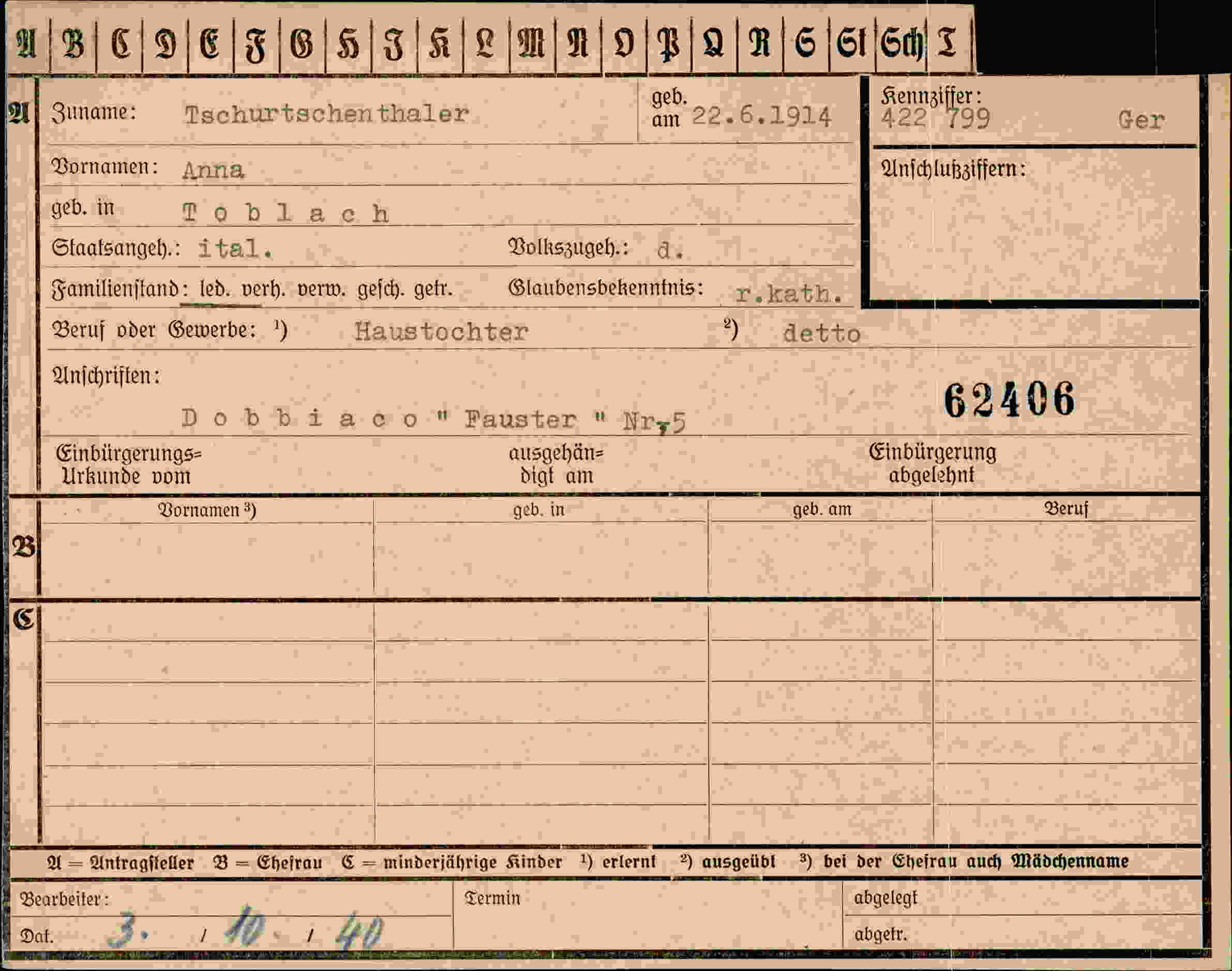 Vorderseite des Dokuments