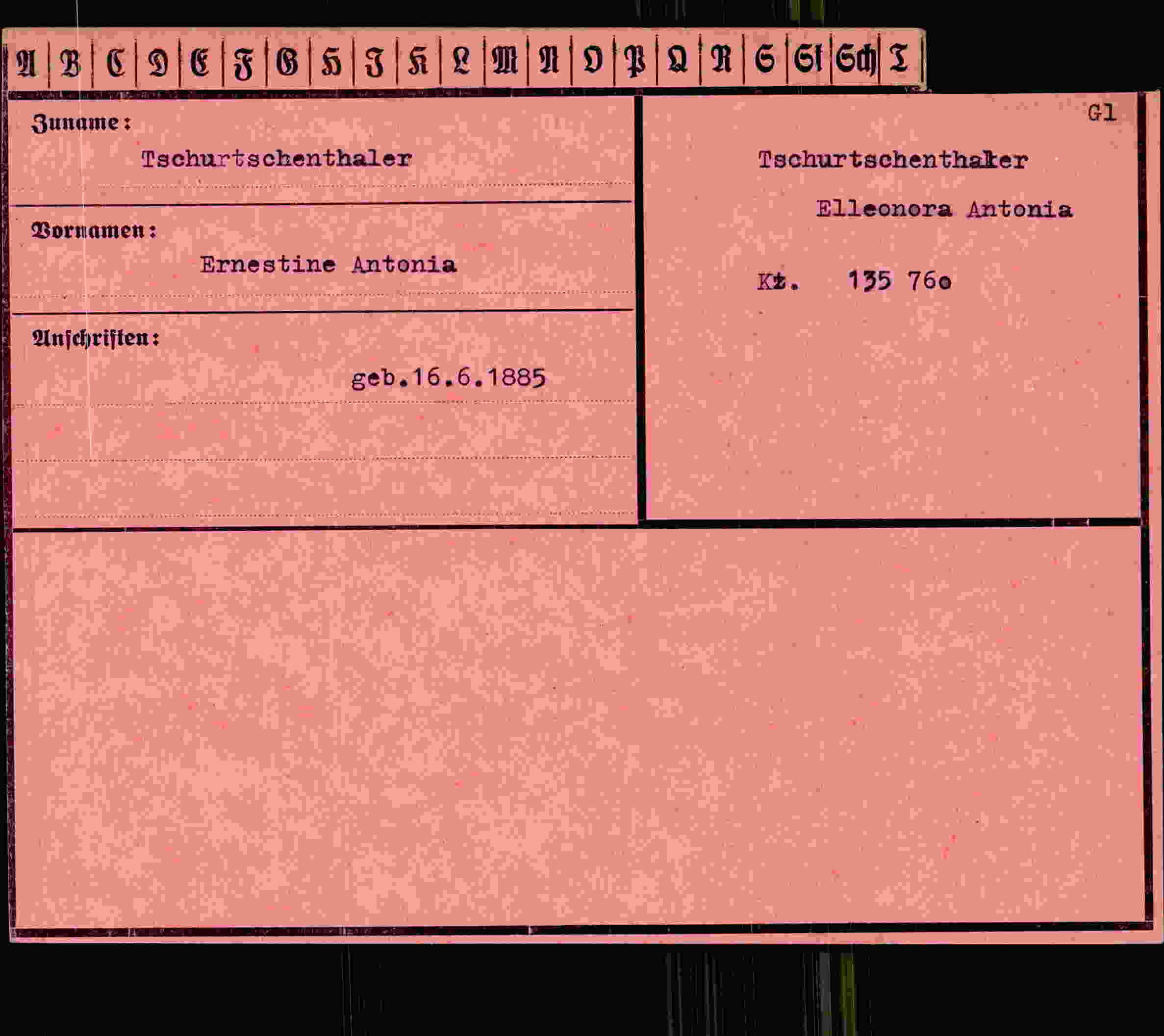 Dokument für Ernestine Antonia Tschurtschenthaler